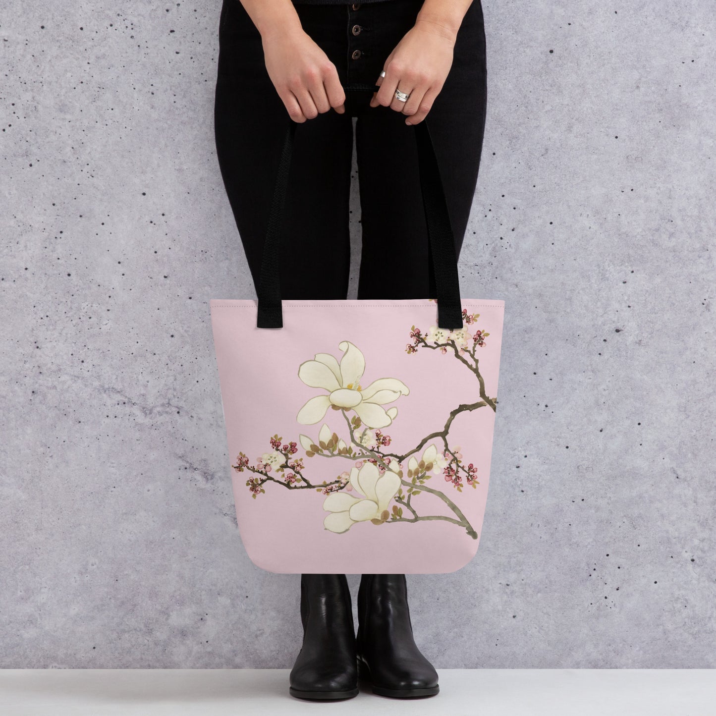 The Spirit of Flowers in Twelve Months｜Apricot and Lily Magnolia in Blossom｜Tote bag｜Pale pinkish gray