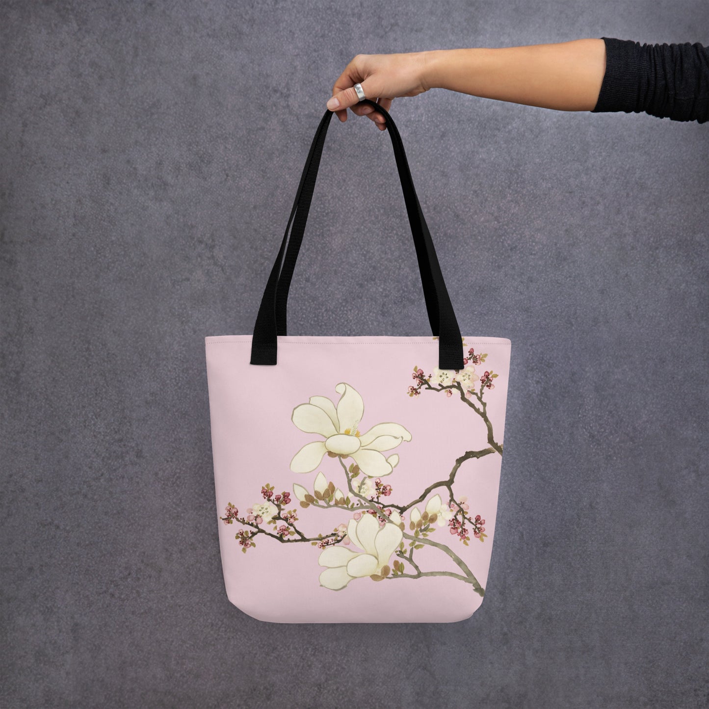 The Spirit of Flowers in Twelve Months｜Apricot and Lily Magnolia in Blossom｜Tote bag｜Pale pinkish gray