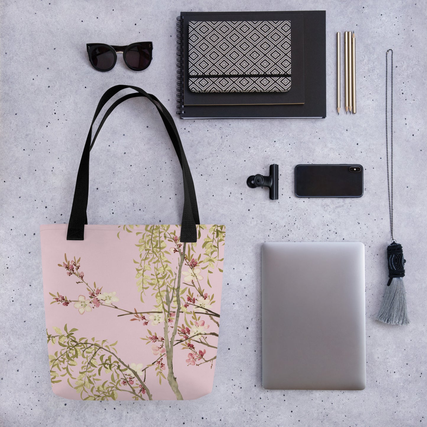 The Spirit of Flowers in Twelve Months｜Willow and Peach Blossom｜Tote bag｜Pale pinkish gray