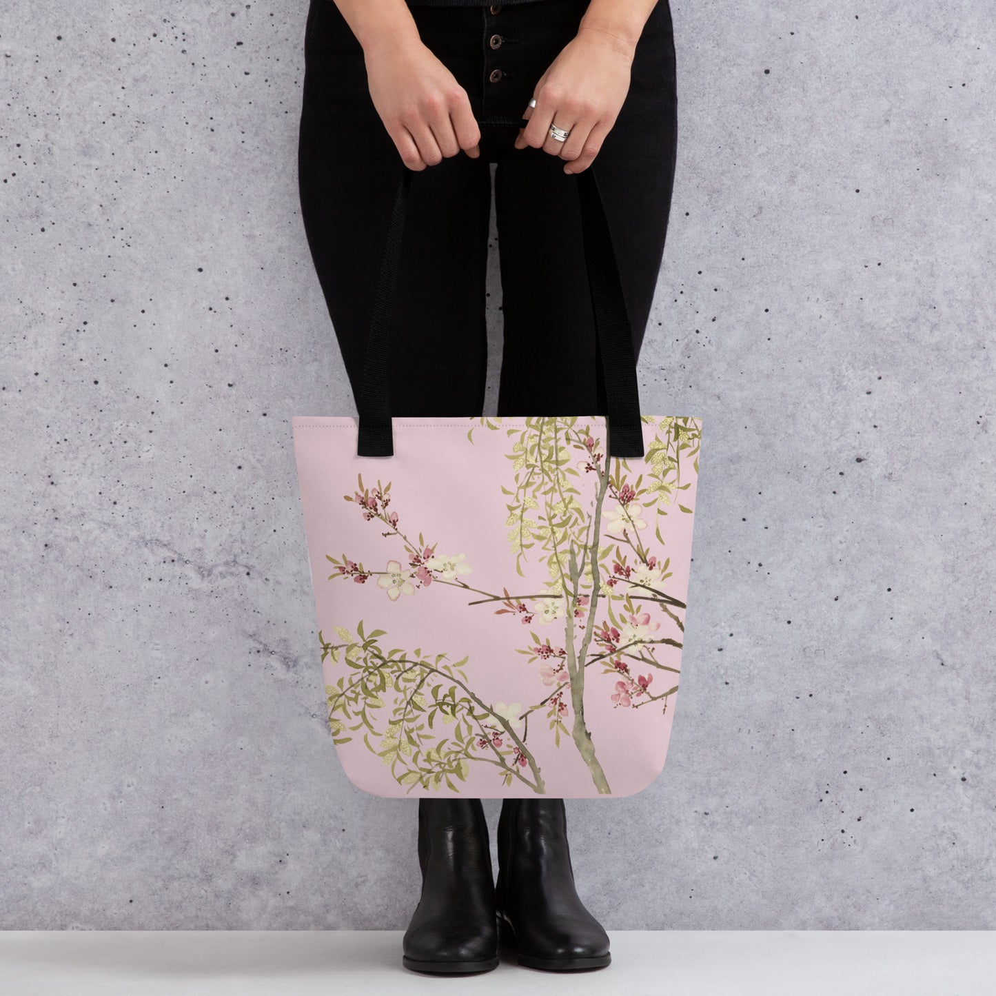 The Spirit of Flowers in Twelve Months｜Willow and Peach Blossom｜Tote bag｜Pale pinkish gray