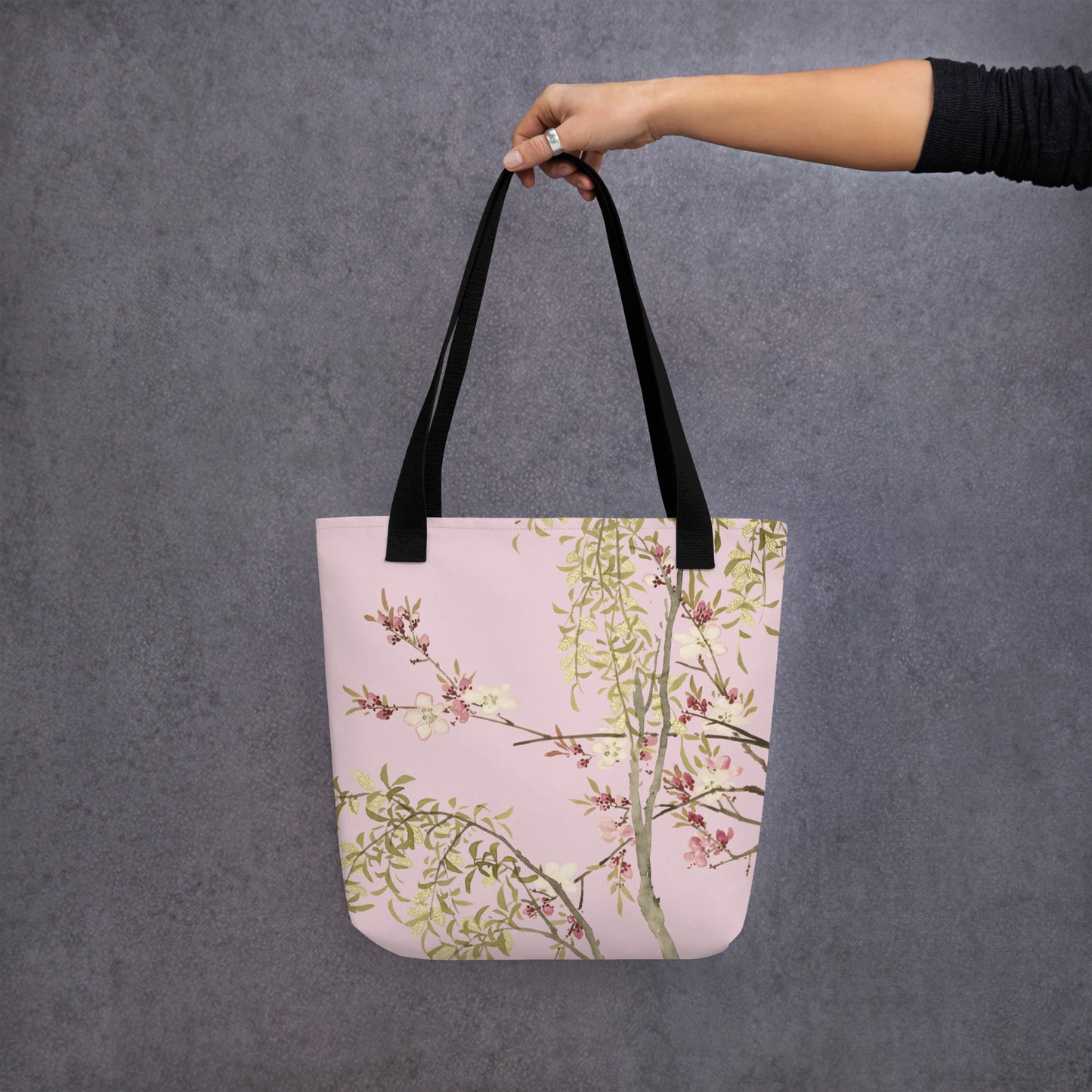 The Spirit of Flowers in Twelve Months｜Willow and Peach Blossom｜Tote bag｜Pale pinkish gray