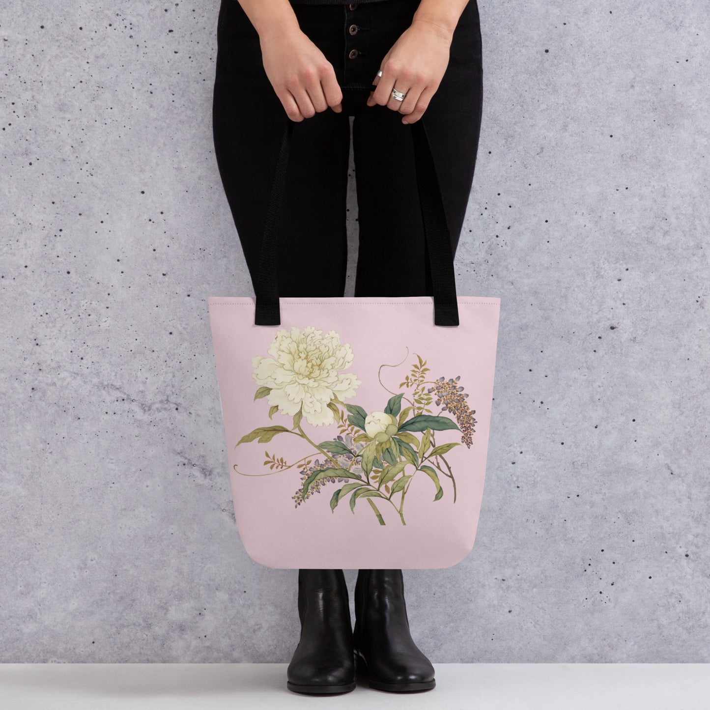 The Spirit of Flowers in Twelve Months｜Chinese Peony and Wisteria in Bloom｜Tote bag｜Pale pinkish gray