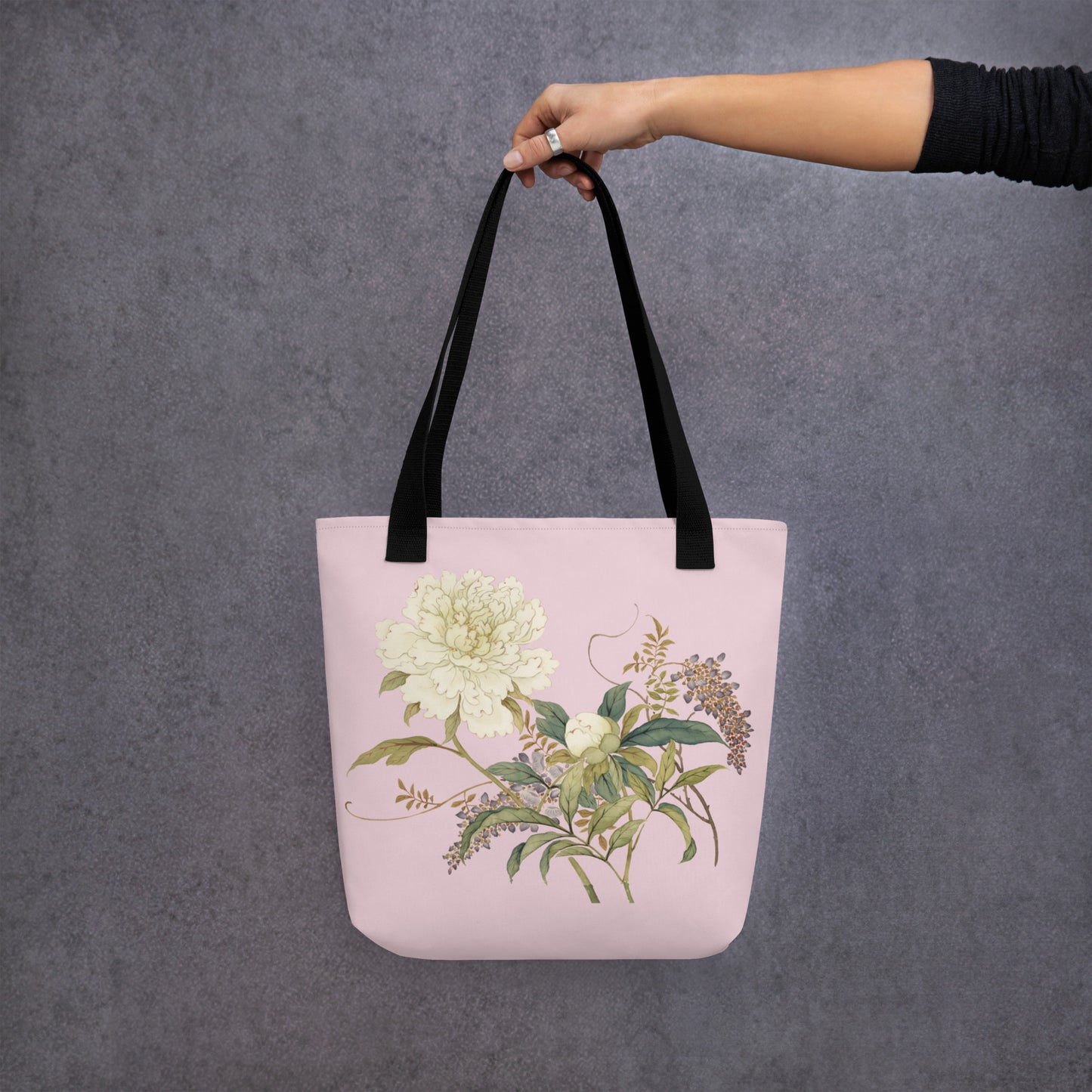 The Spirit of Flowers in Twelve Months｜Chinese Peony and Wisteria in Bloom｜Tote bag｜Pale pinkish gray