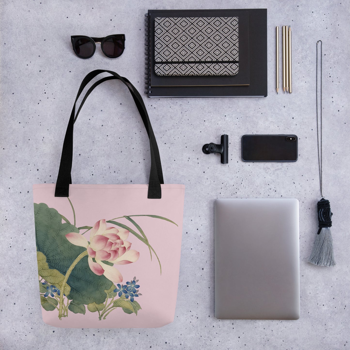 The Spirit of Flowers in Twelve Months｜Lotus in Bloom｜Tote bag｜Pale pinkish gray