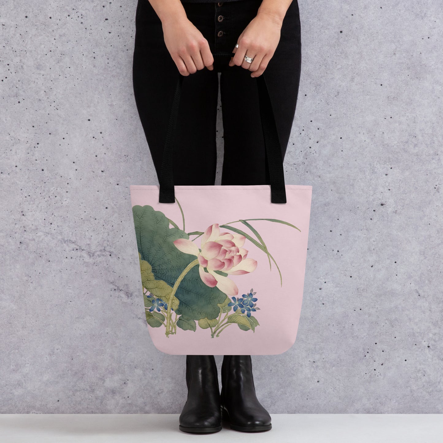 The Spirit of Flowers in Twelve Months｜Lotus in Bloom｜Tote bag｜Pale pinkish gray