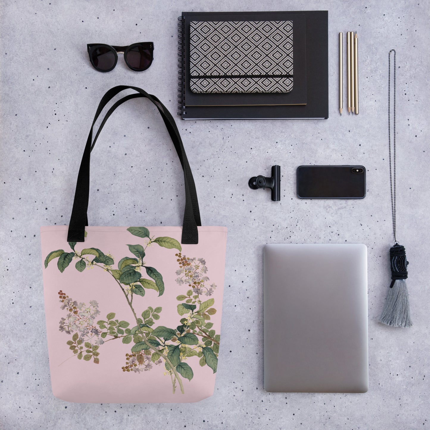 The Spirit of Flowers in Twelve Months｜Osmanthus and Crape Myrtle in Bloom｜Tote bag｜Pale pinkish gray