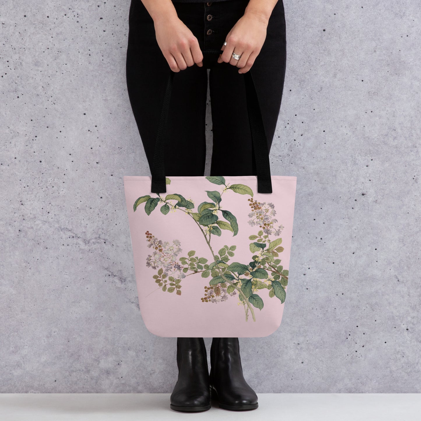 The Spirit of Flowers in Twelve Months｜Osmanthus and Crape Myrtle in Bloom｜Tote bag｜Pale pinkish gray