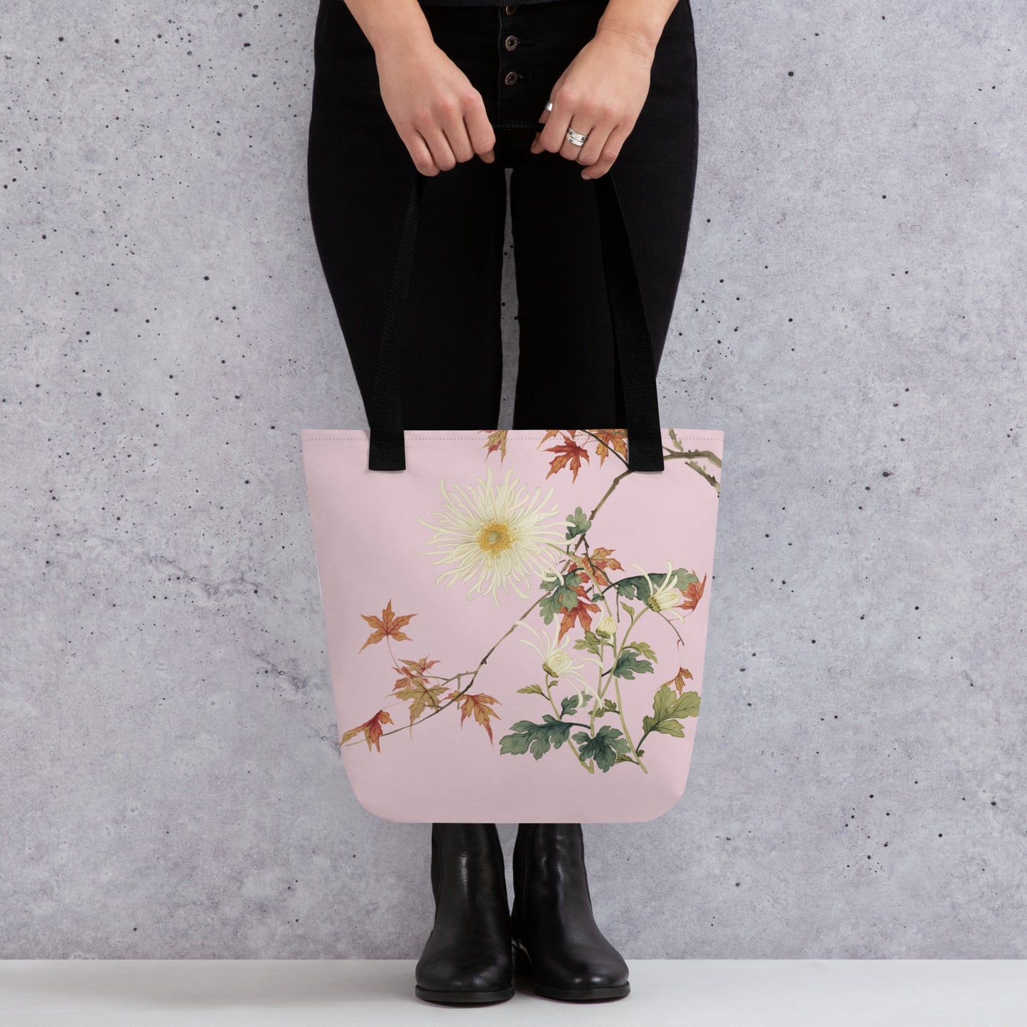 十二月花神｜Blooming Chrysanthemum and Maple Leaves｜Tote bag｜藕色