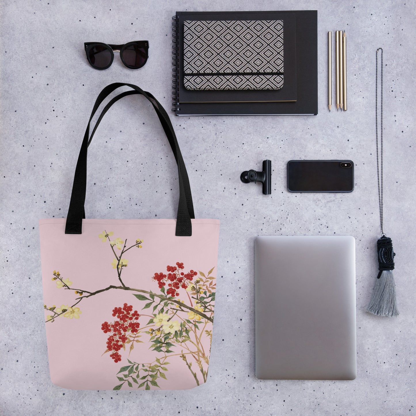 The Spirit of Flowers in Twelve Months｜Blooming Wintersweet and Heavenly Bamboo｜Tote bag｜Pale pinkish gray