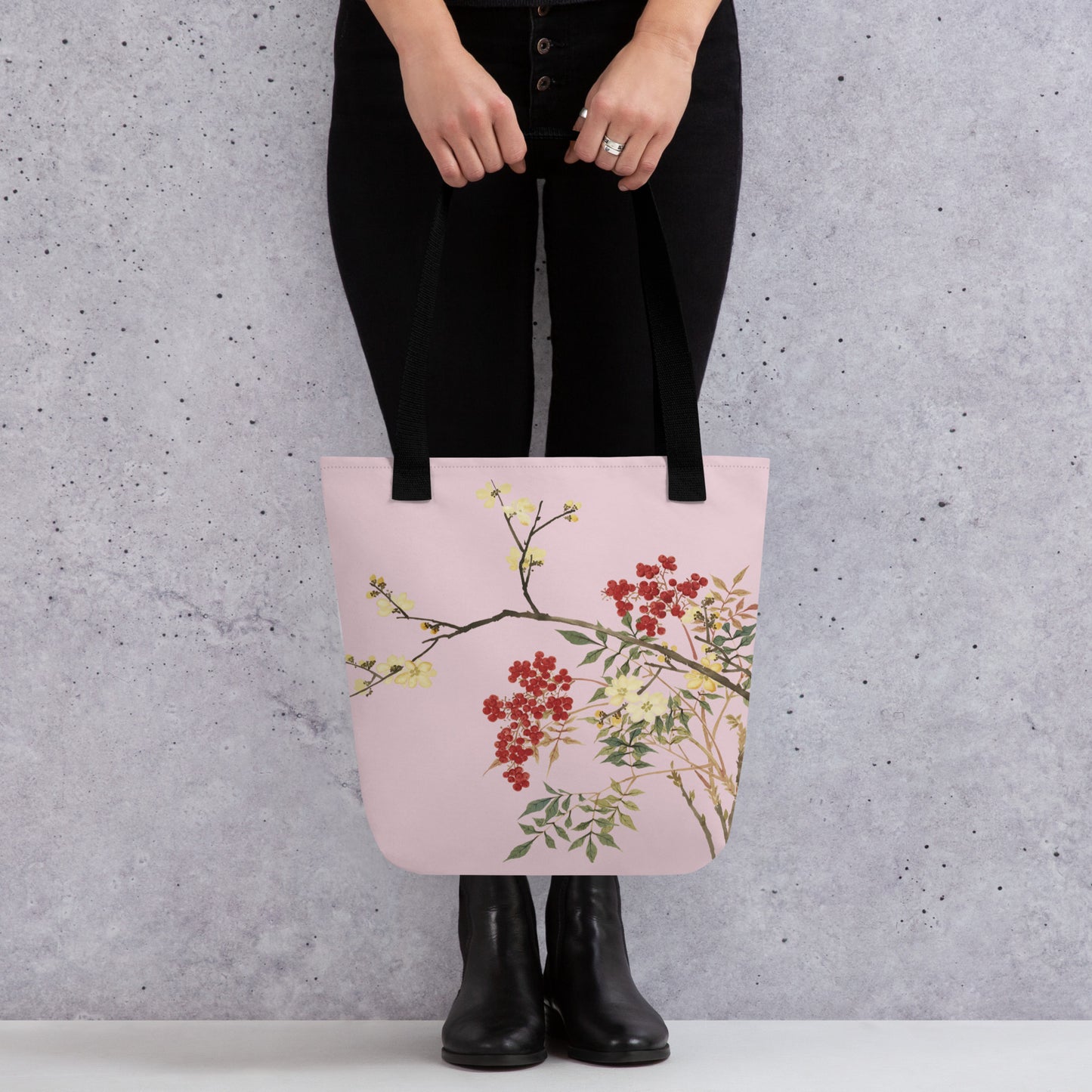 The Spirit of Flowers in Twelve Months｜Blooming Wintersweet and Heavenly Bamboo｜Tote bag｜Pale pinkish gray