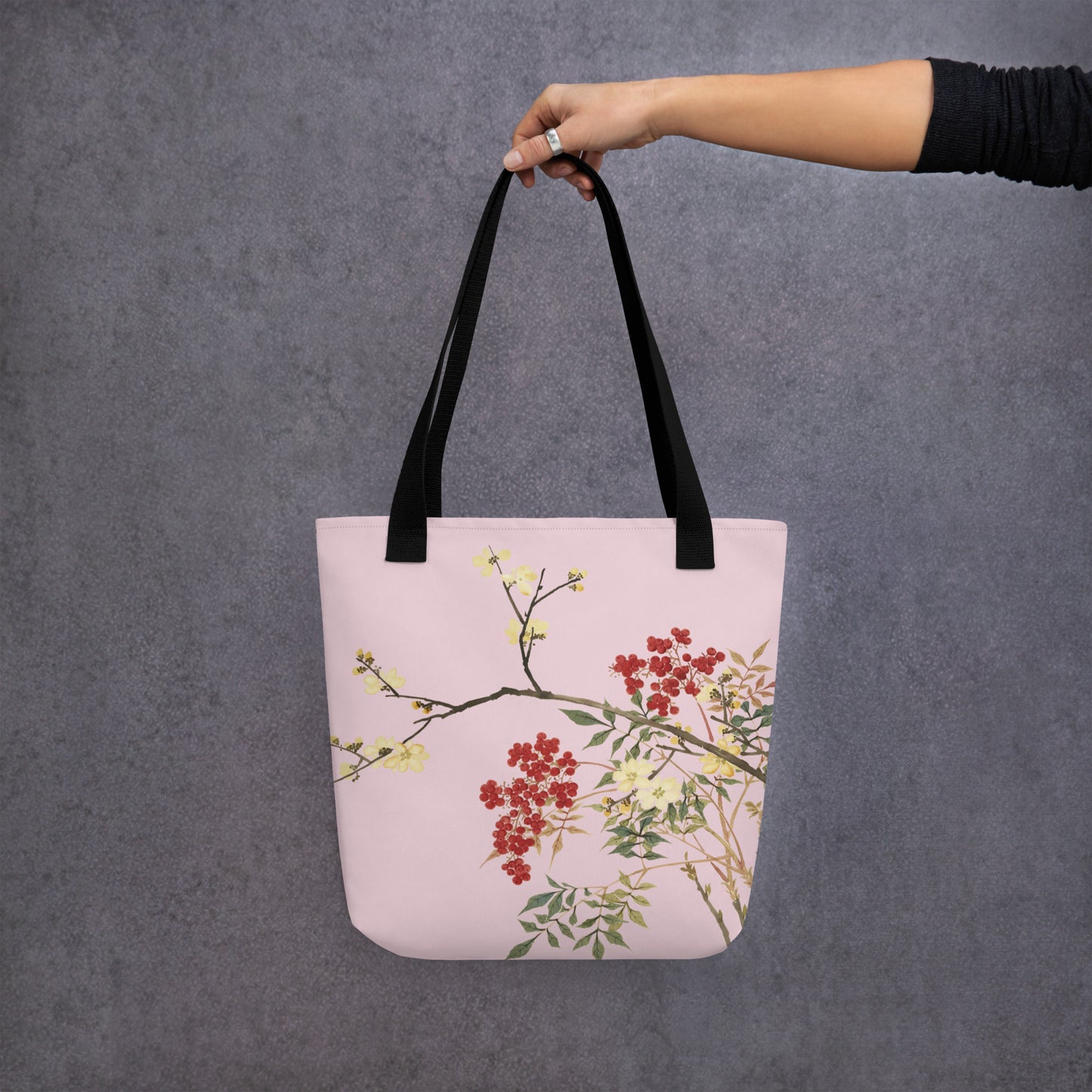 The Spirit of Flowers in Twelve Months｜Blooming Wintersweet and Heavenly Bamboo｜Tote bag｜Pale pinkish gray