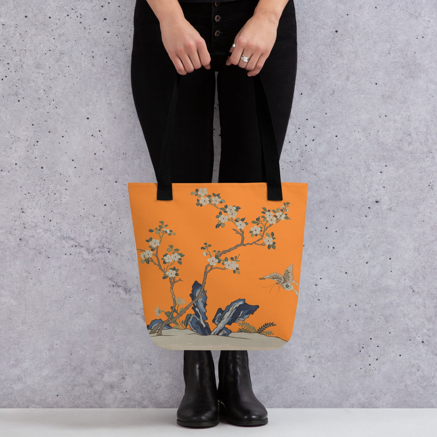 Kesi Flower Album｜White Plum Blossoms and Butterfly｜Tote bag｜Orange