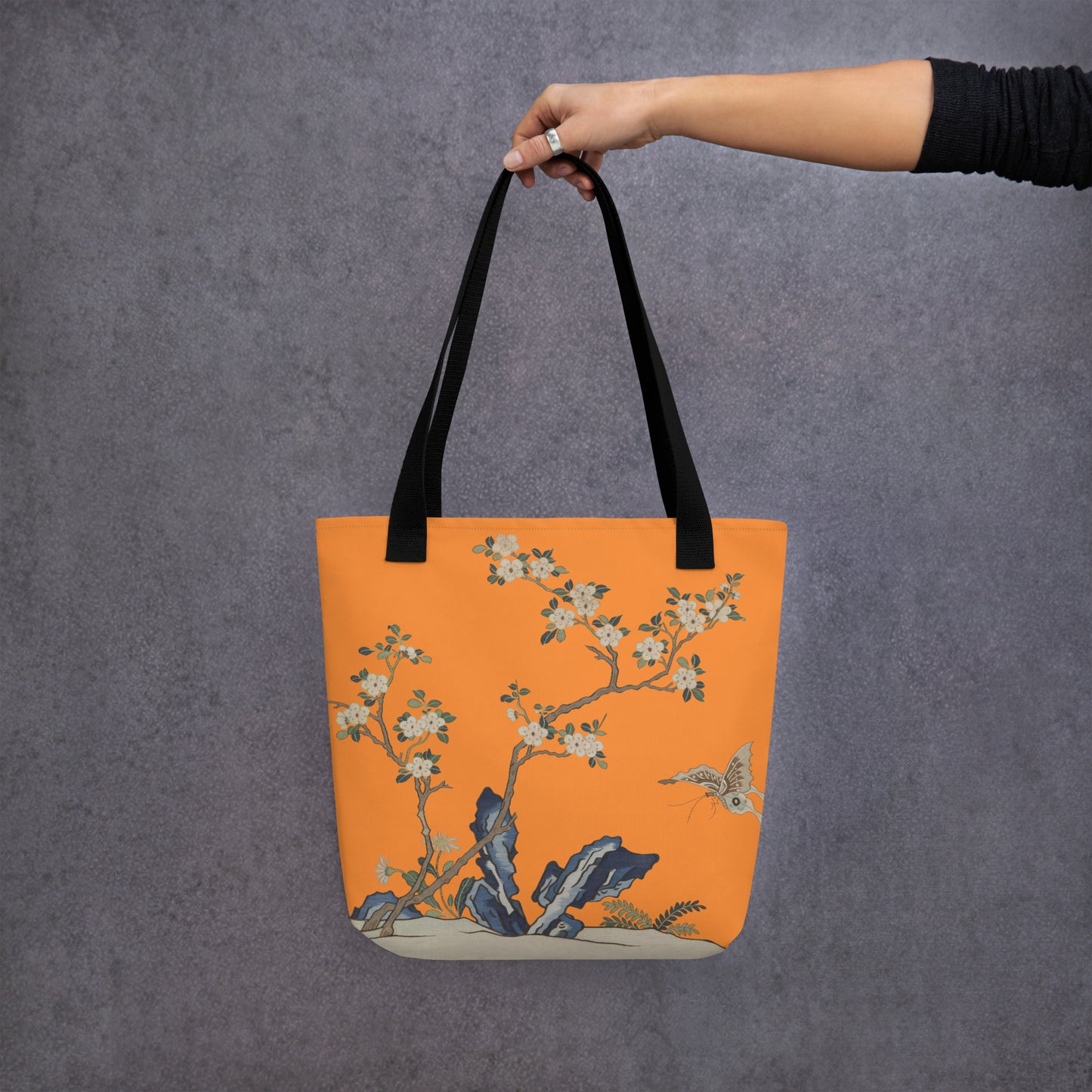 Kesi Flower Album｜White Plum Blossoms and Butterfly｜Tote bag｜Orange