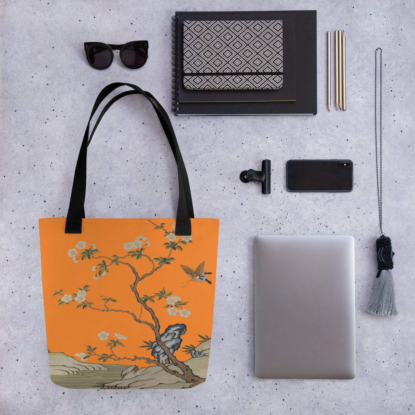 Kesi Flower Album｜Plum Blossoms and Butterfly｜Tote bag｜Orange