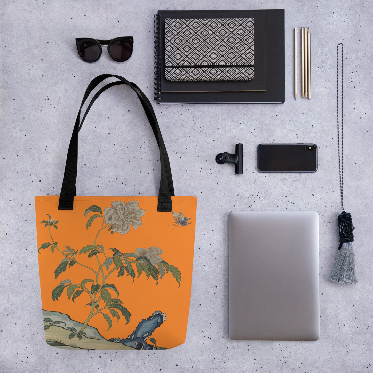 Kesi Flower Album｜Peonies and Butterfly｜Tote bag｜Orange