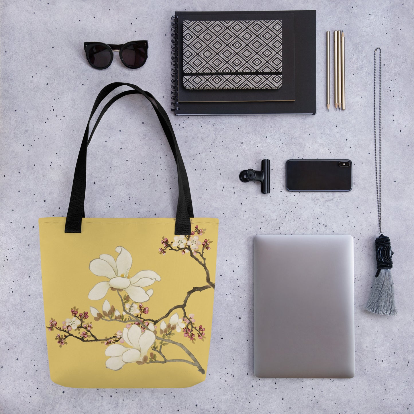 The Spirit of Flowers in Twelve Months｜Apricot and Lily Magnolia in Blossom｜Tote bag｜Gold