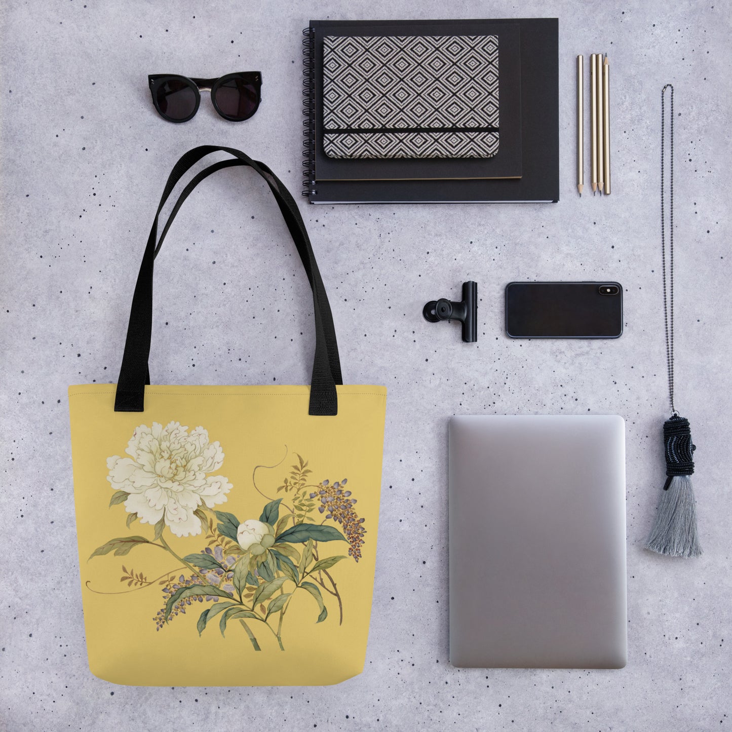 The Spirit of Flowers in Twelve Months｜Chinese Peony and Wisteria in Bloom｜Tote bag｜Gold