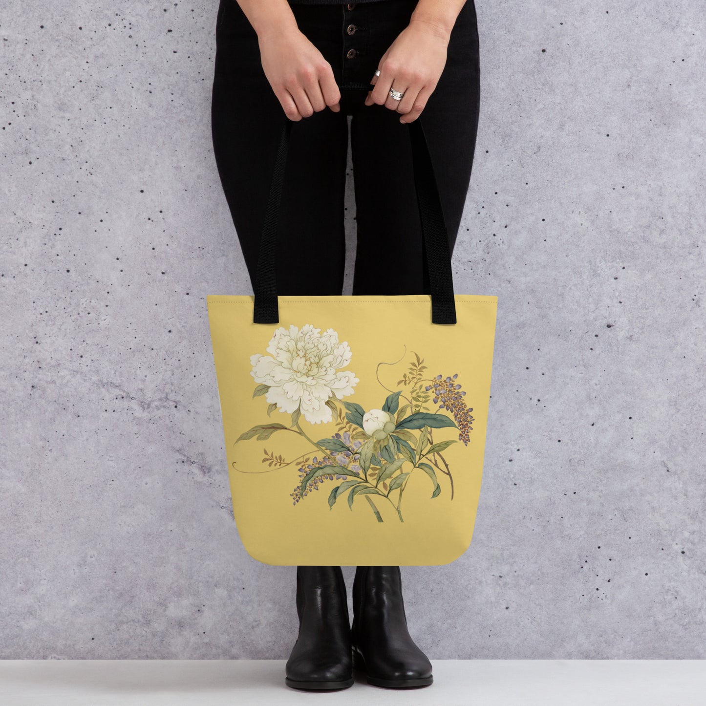 The Spirit of Flowers in Twelve Months｜Chinese Peony and Wisteria in Bloom｜Tote bag｜Gold