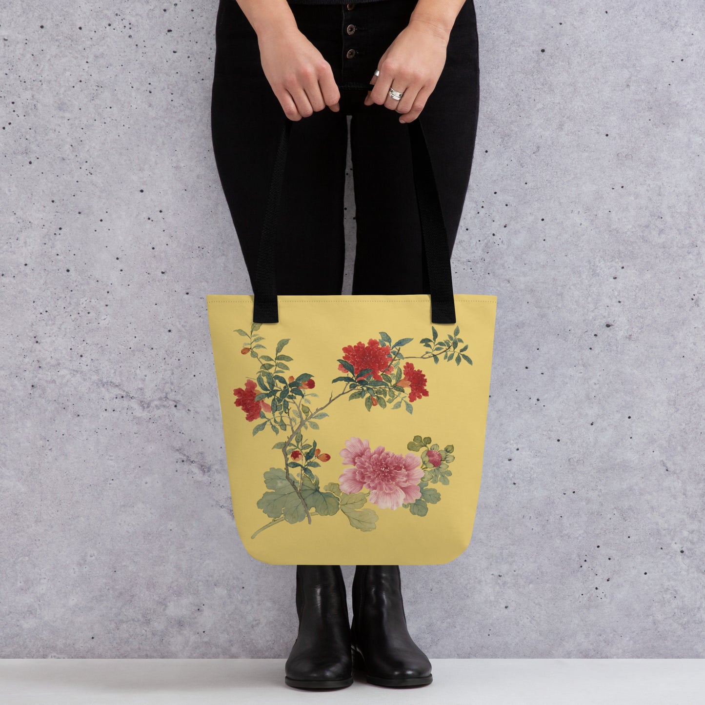 The Spirit of Flowers in Twelve Months｜Hollyhock and Pomegranate in Bloom｜Tote bag｜Gold