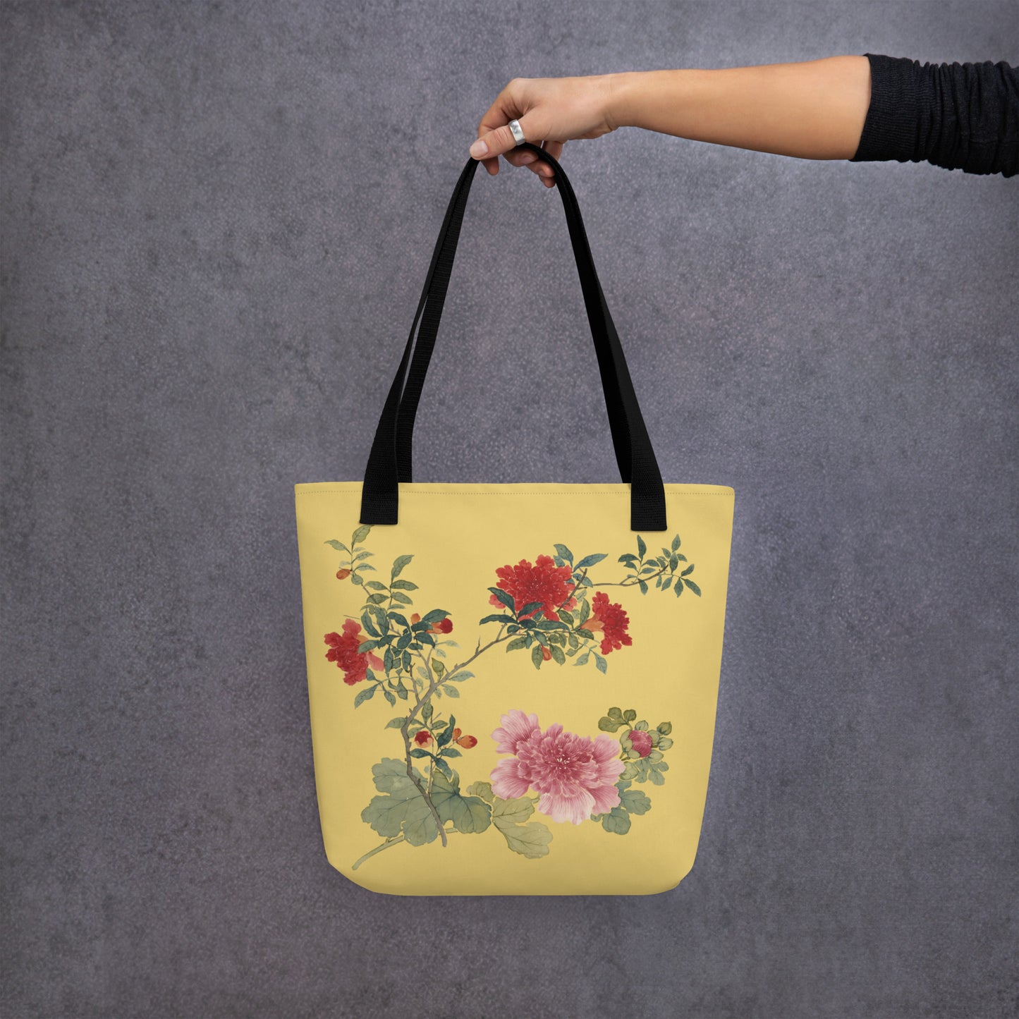 The Spirit of Flowers in Twelve Months｜Hollyhock and Pomegranate in Bloom｜Tote bag｜Gold