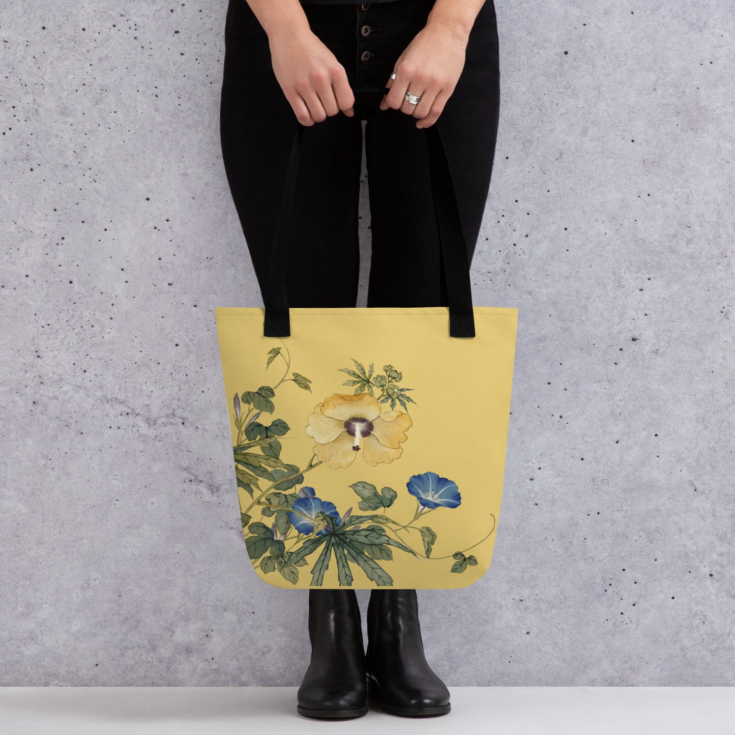 The Spirit of Flowers in Twelve Months｜Okra and White-edged Morning Glory in Bloom｜Tote bag｜Gold