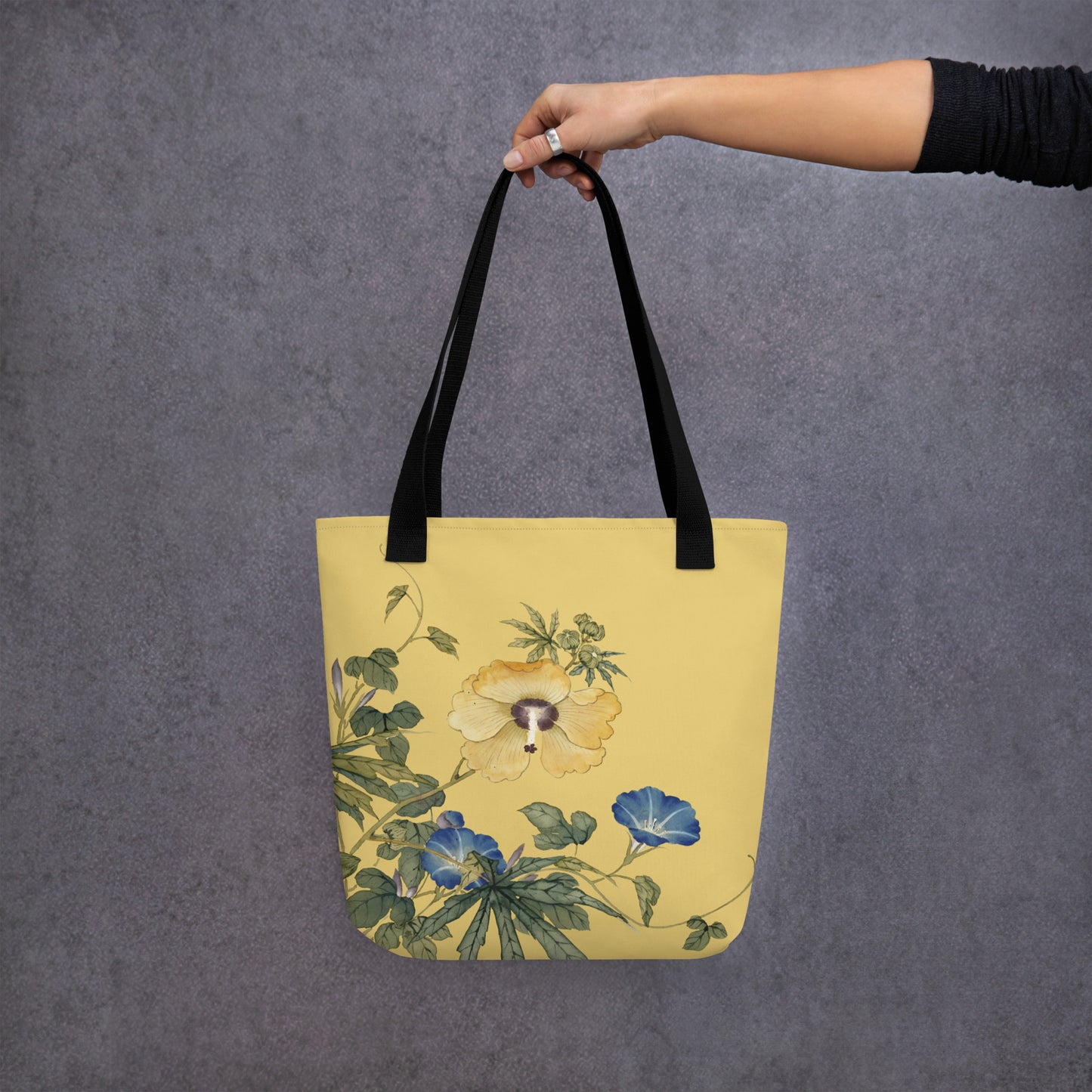 The Spirit of Flowers in Twelve Months｜Okra and White-edged Morning Glory in Bloom｜Tote bag｜Gold