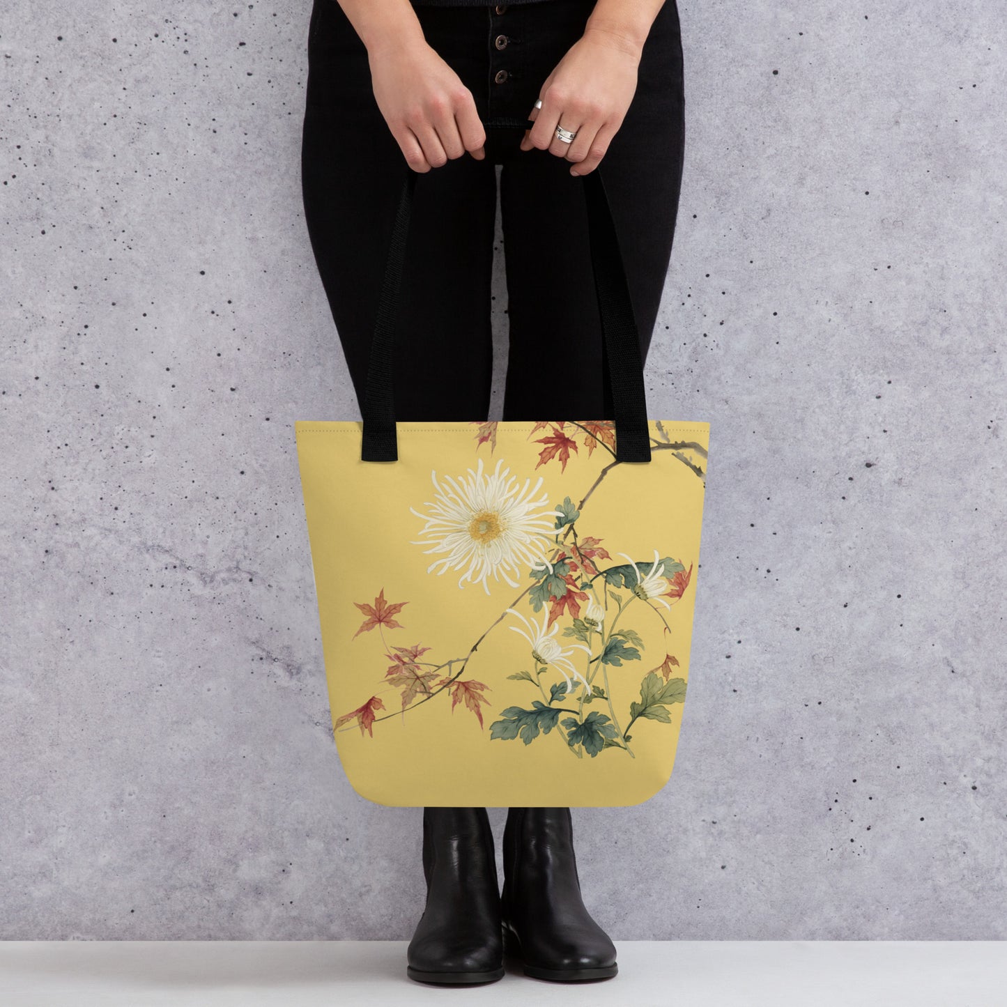 The Spirit of Flowers in Twelve Months｜Blooming Chrysanthemum and Maple Leaves｜Tote bag｜Gold