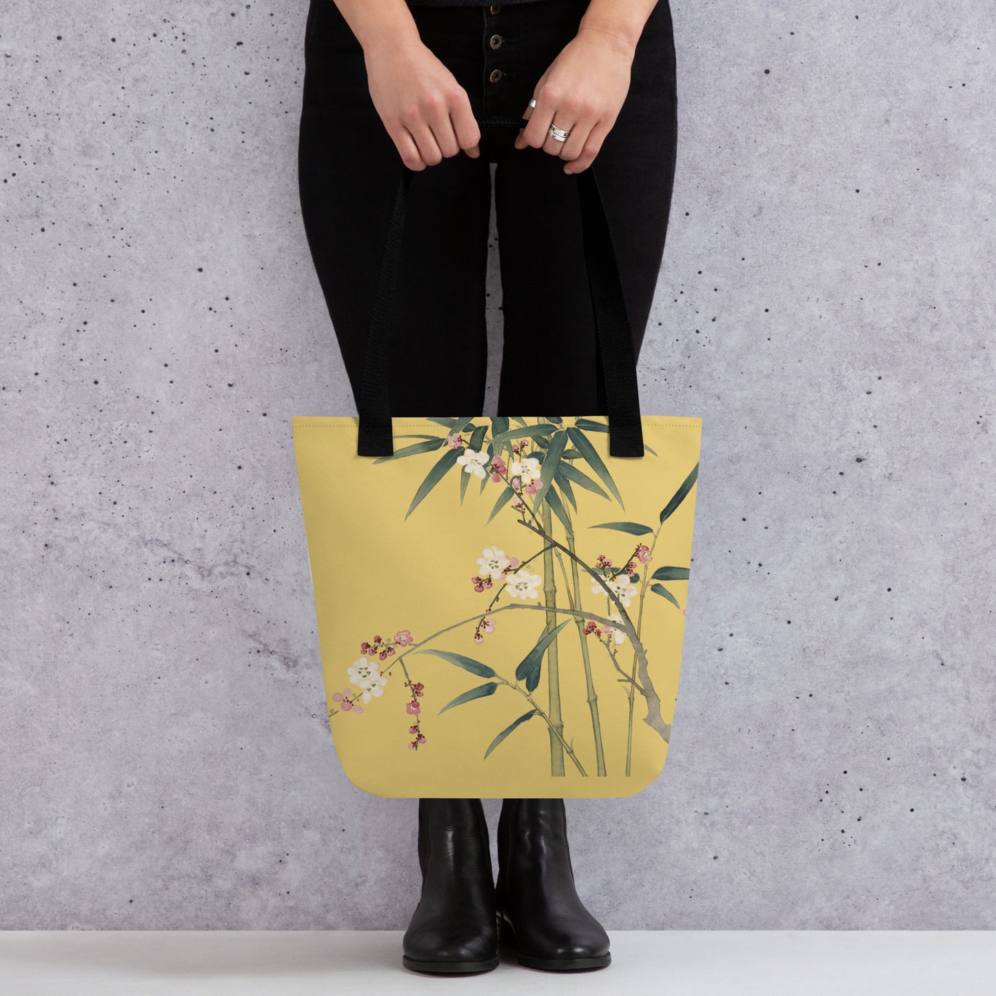 The Spirit of Flowers in Twelve Months｜Crimson Plum Blossom and Lush Green Bamboo｜Tote bag｜Gold