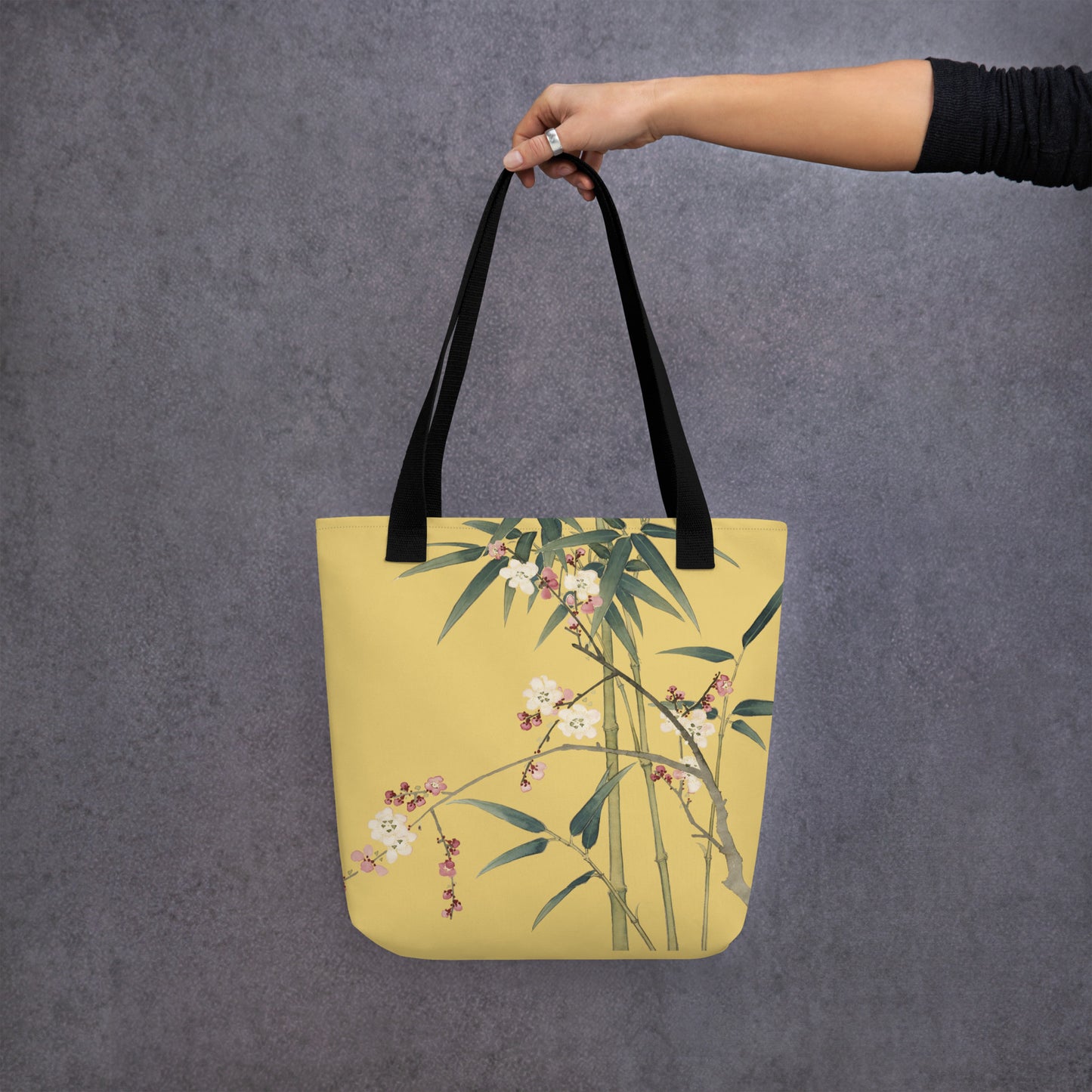 The Spirit of Flowers in Twelve Months｜Crimson Plum Blossom and Lush Green Bamboo｜Tote bag｜Gold