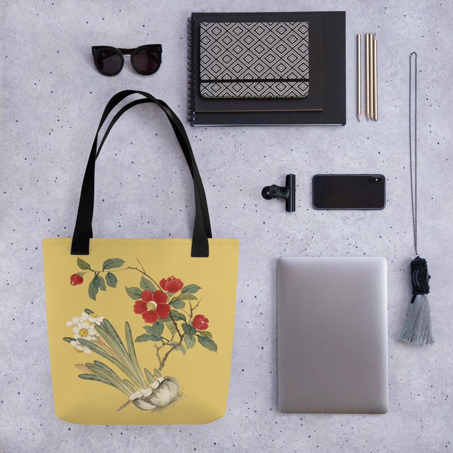 The Spirit of Flowers in Twelve Months｜Narcissus and Camelia in Bloom｜Tote bag｜Gold