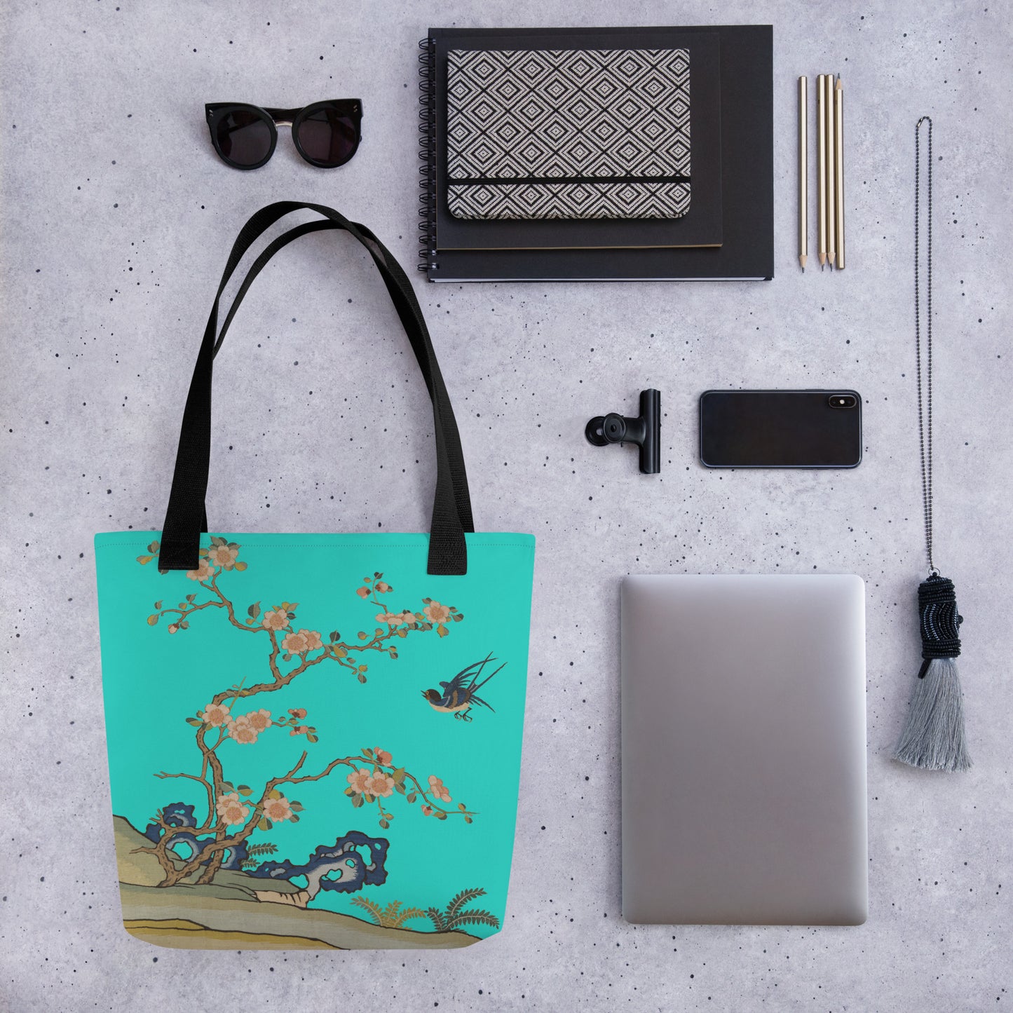 Kesi Flower Album｜Swallow in Flight, Harbinger of Spring｜Tote bag｜Turquoise