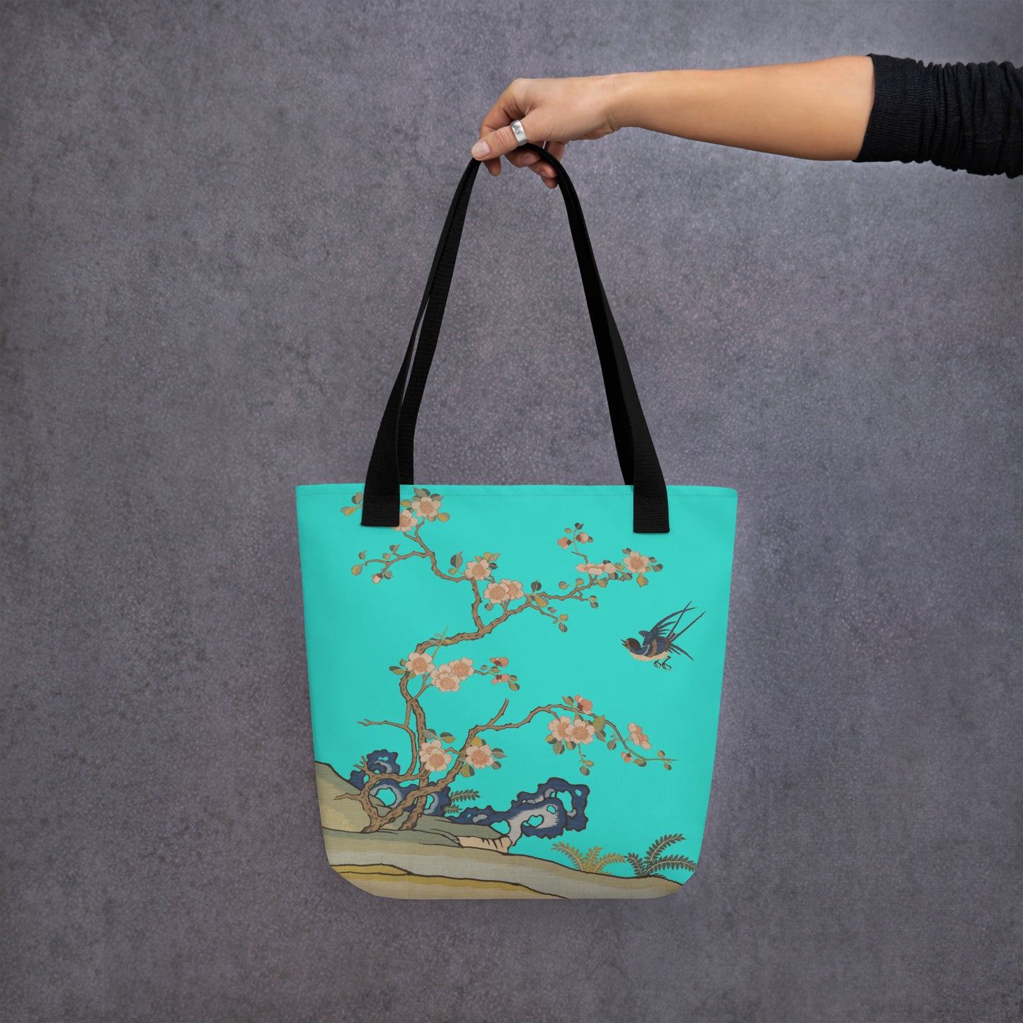 Kesi Flower Album｜Swallow in Flight, Harbinger of Spring｜Tote bag｜Turquoise