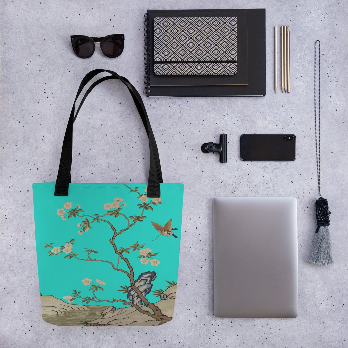 Kesi Flower Album｜Plum Blossoms and Butterfly｜Tote bag｜Turquoise