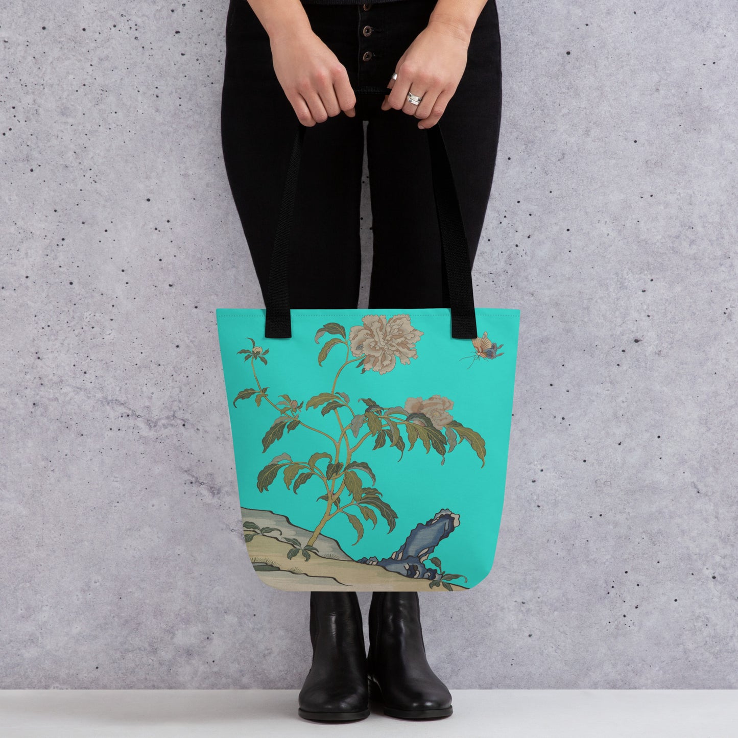 タペストリーの花｜Peonies and Butterfly｜Tote bag｜Turquoise