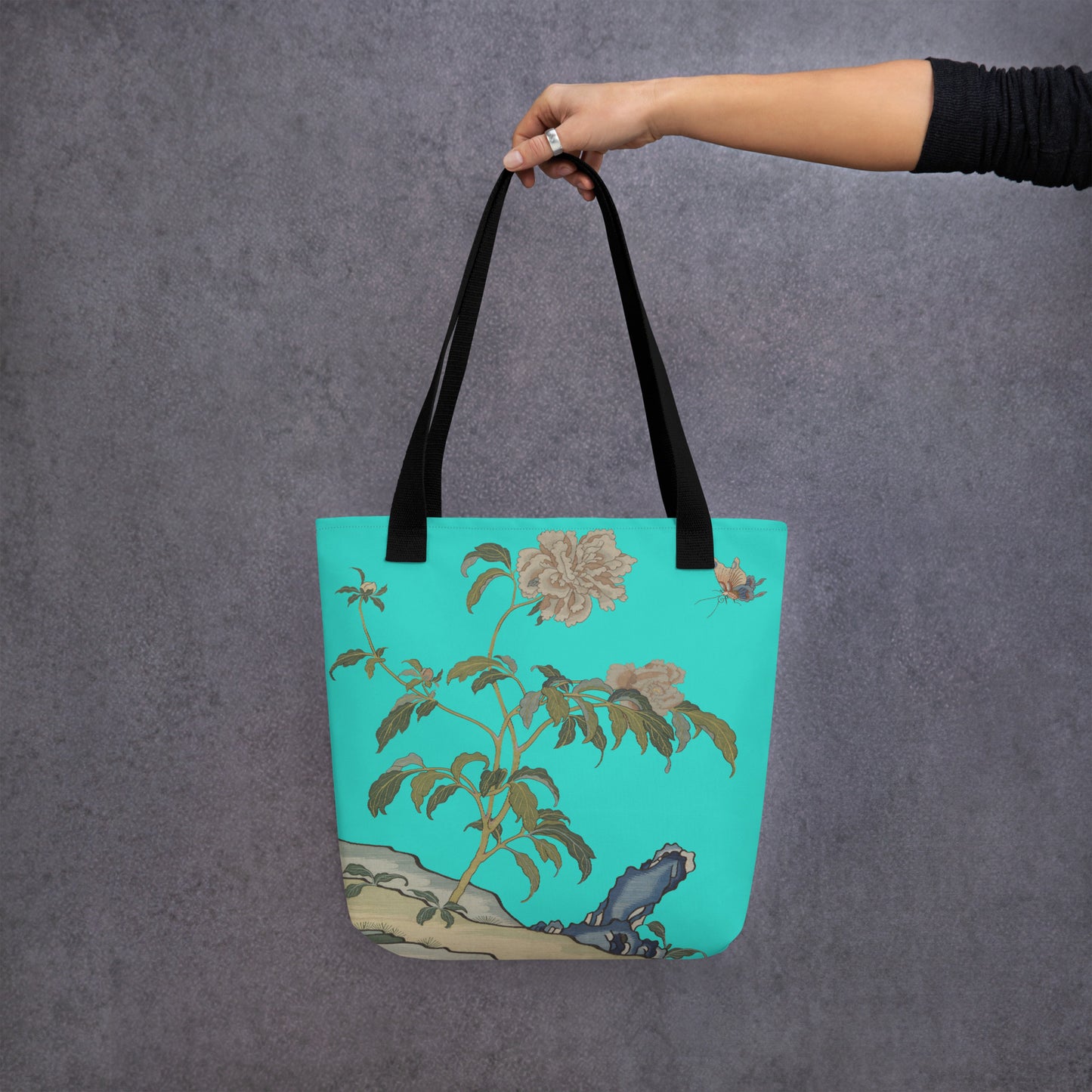 タペストリーの花｜Peonies and Butterfly｜Tote bag｜Turquoise