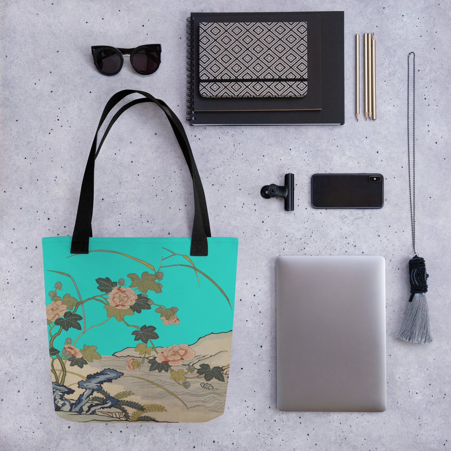 Kesi Flower Album｜Hibiscus by the Water｜Tote bag｜Turquoise