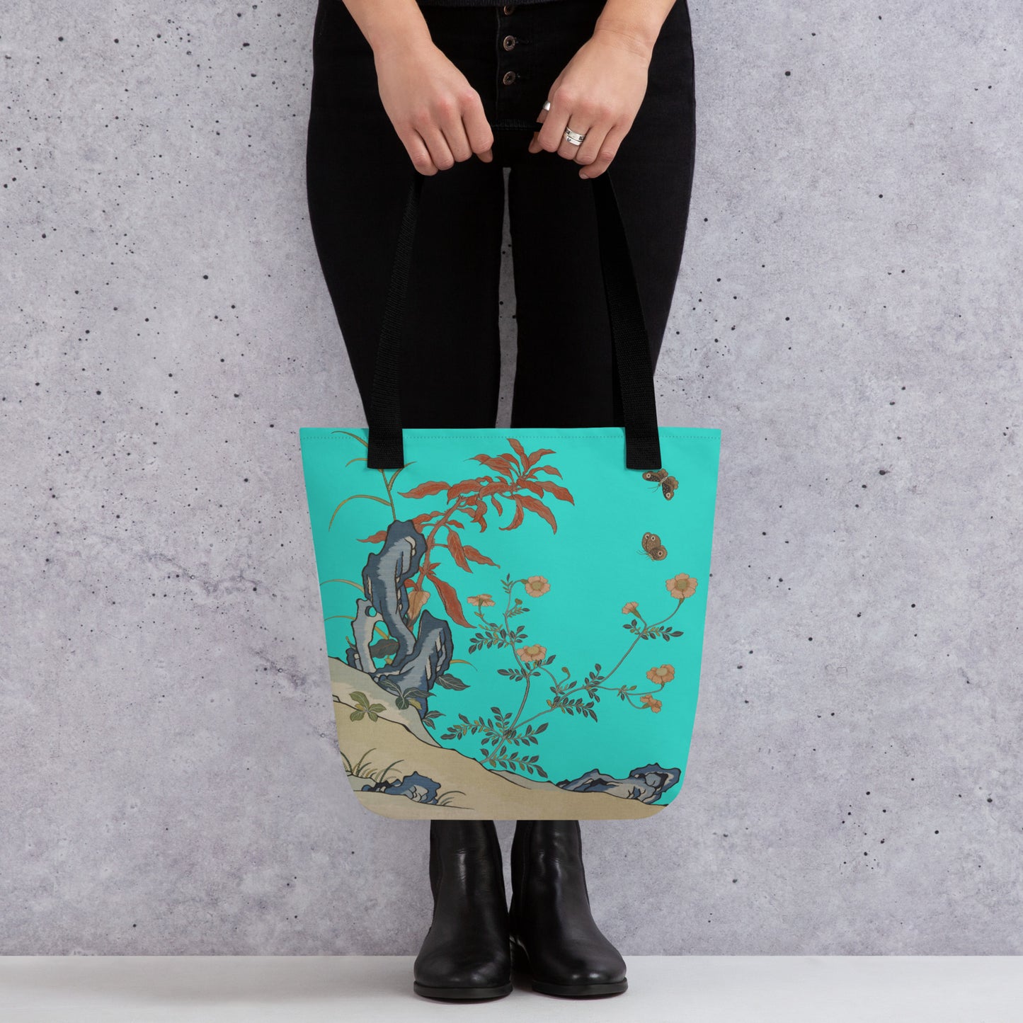 Kesi Flower Album｜Butterflies and Flowers｜Tote bag｜Turquoise