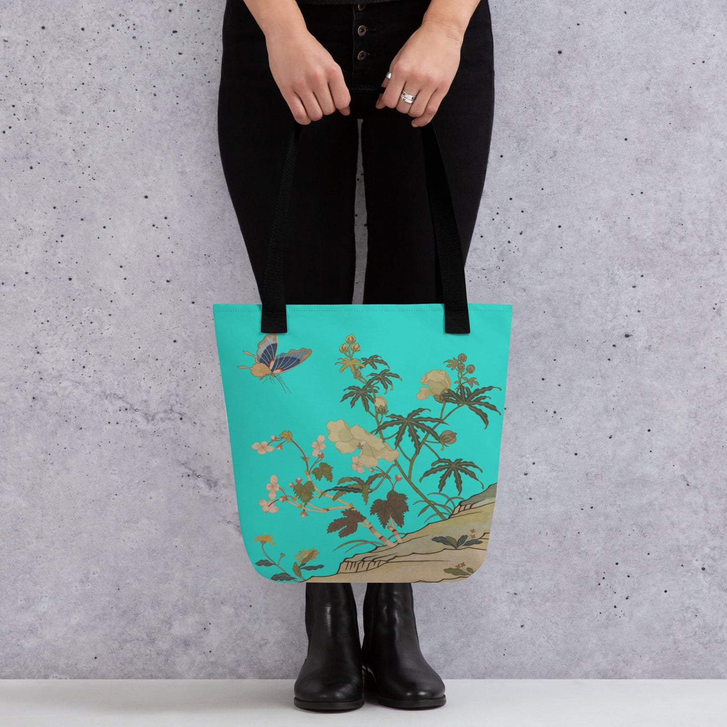 Kesi Flower Album｜Hibiscus and Begonia Blossoms｜Tote bag｜Turquoise