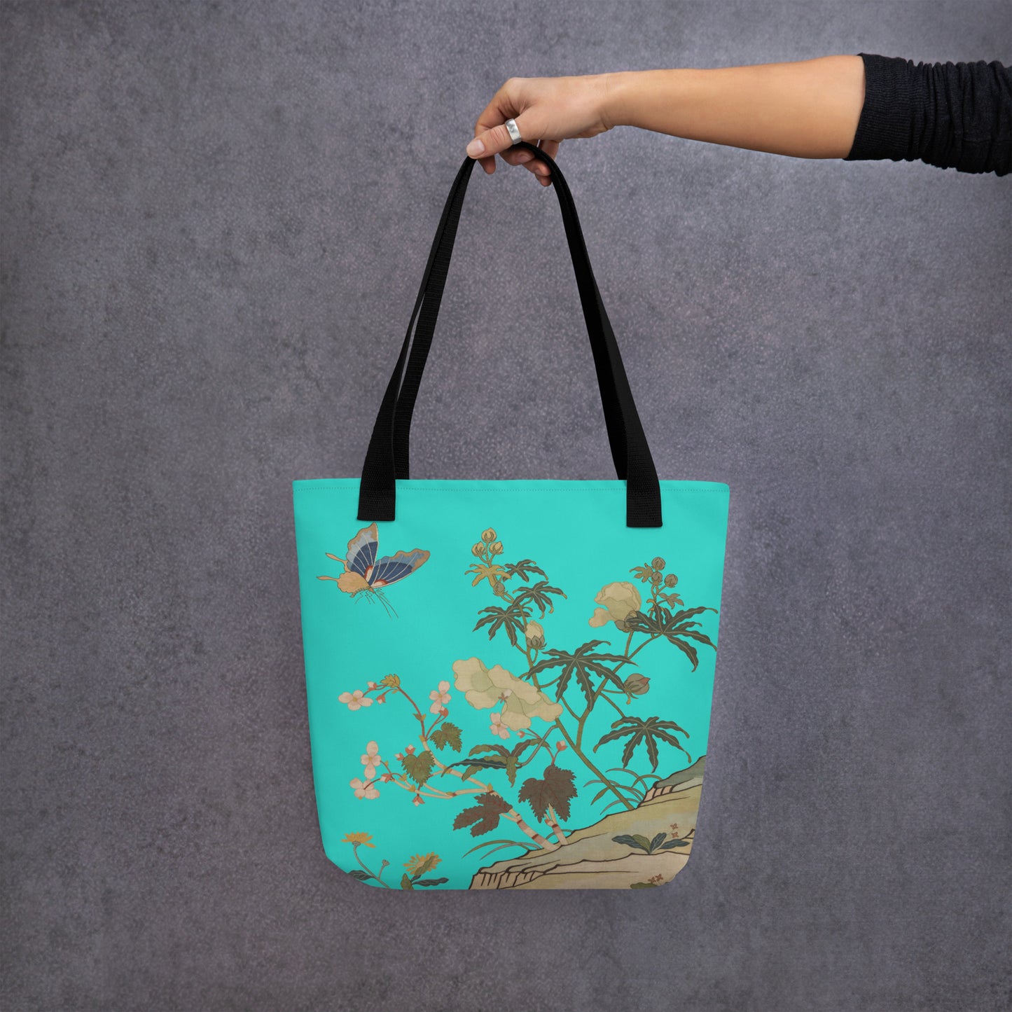 Kesi Flower Album｜Hibiscus and Begonia Blossoms｜Tote bag｜Turquoise