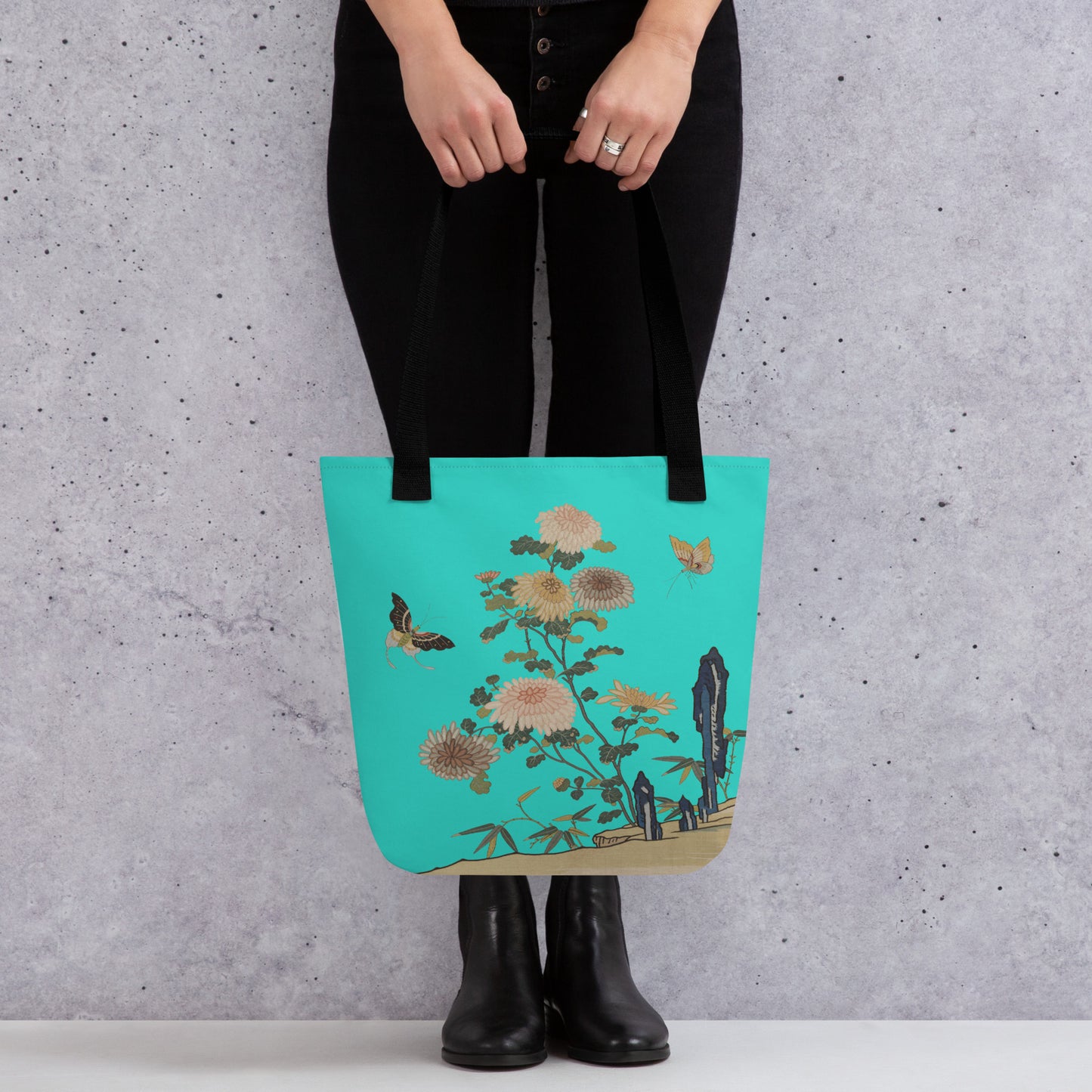 Kesi Flower Album｜Chrysanthemums and Butterflies｜Tote bag｜Turquoise