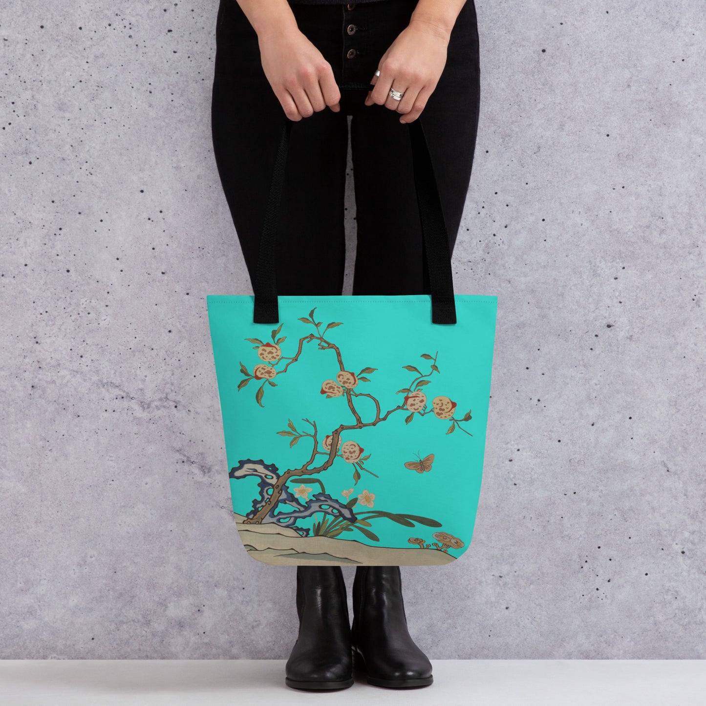 Kesi Flower Album｜Narcissus and Peaches｜Tote bag｜Turquoise