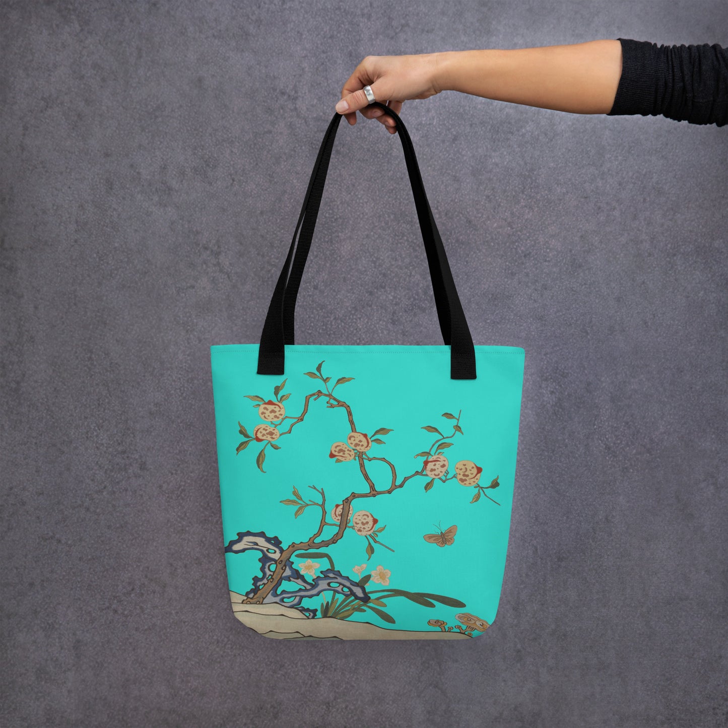 Kesi Flower Album｜Narcissus and Peaches｜Tote bag｜Turquoise