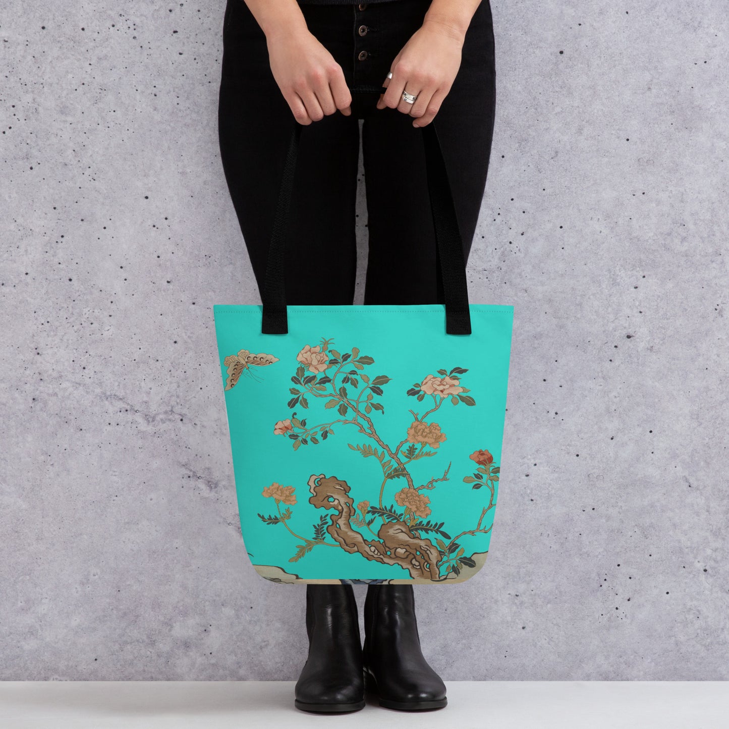 Kesi Flower Album｜Camellia and Butterfly｜Tote bag｜Turquoise