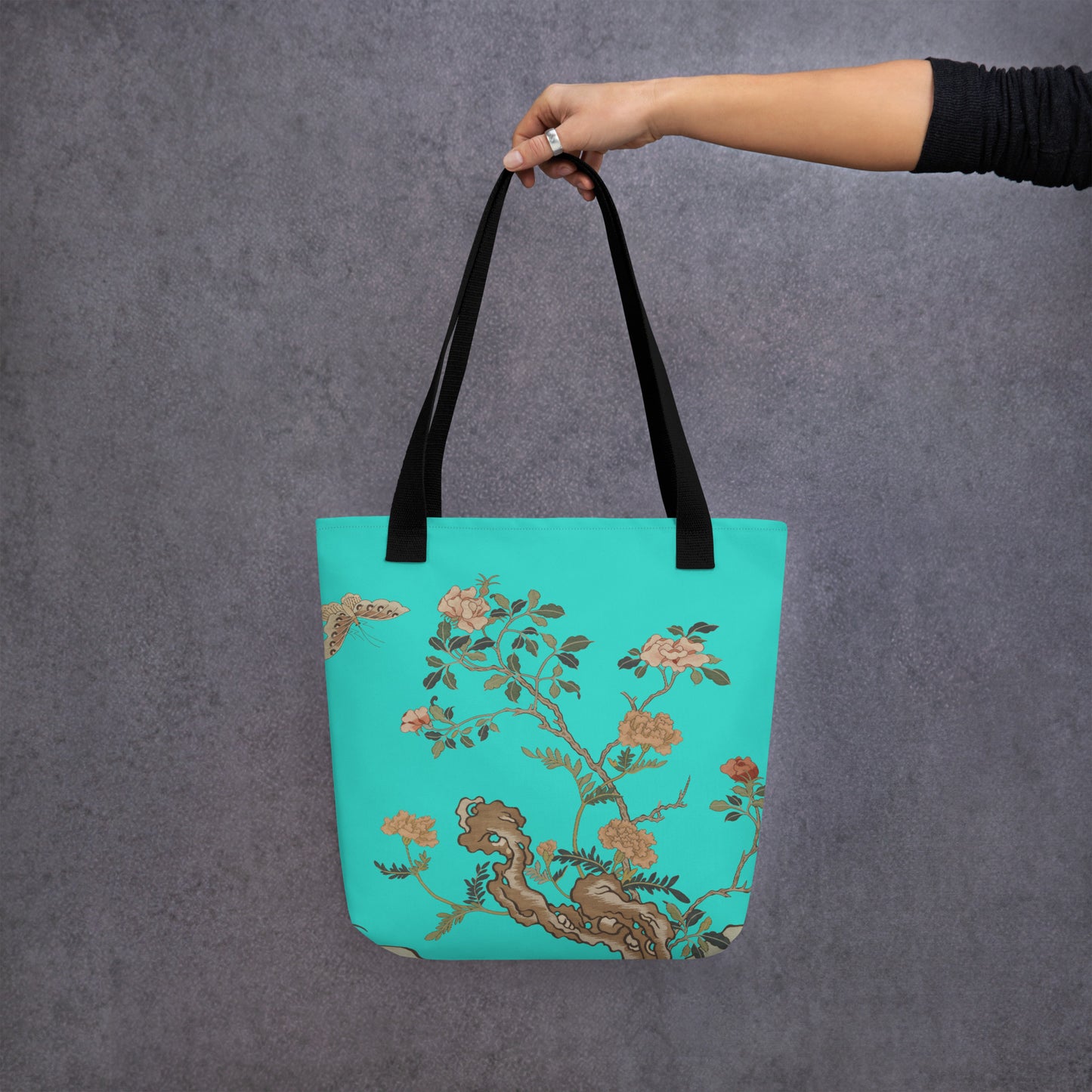 Kesi Flower Album｜Camellia and Butterfly｜Tote bag｜Turquoise