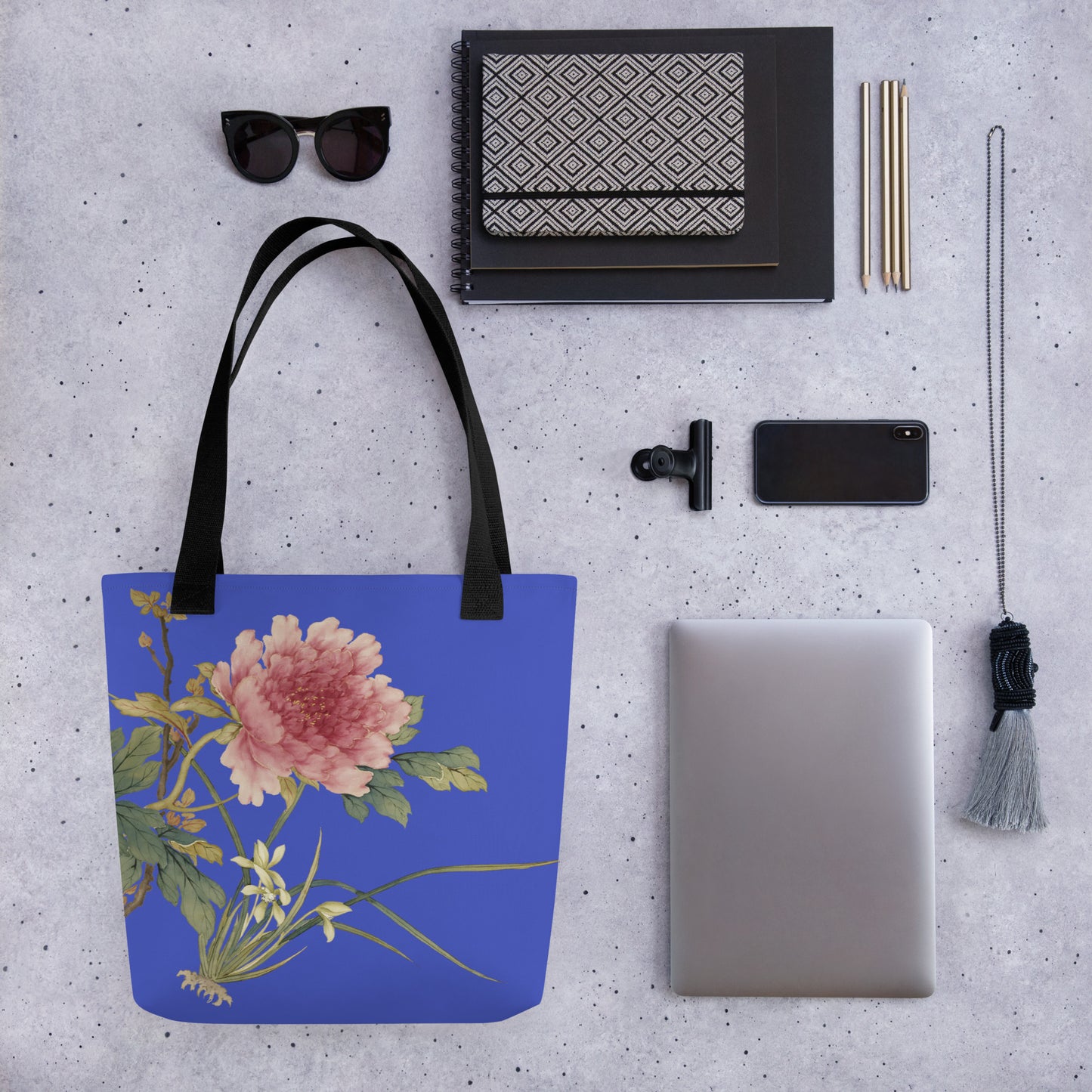 The Spirit of Flowers in Twelve Months｜Orchid and Tree Peony in Bloom｜Tote bag｜Royal blue