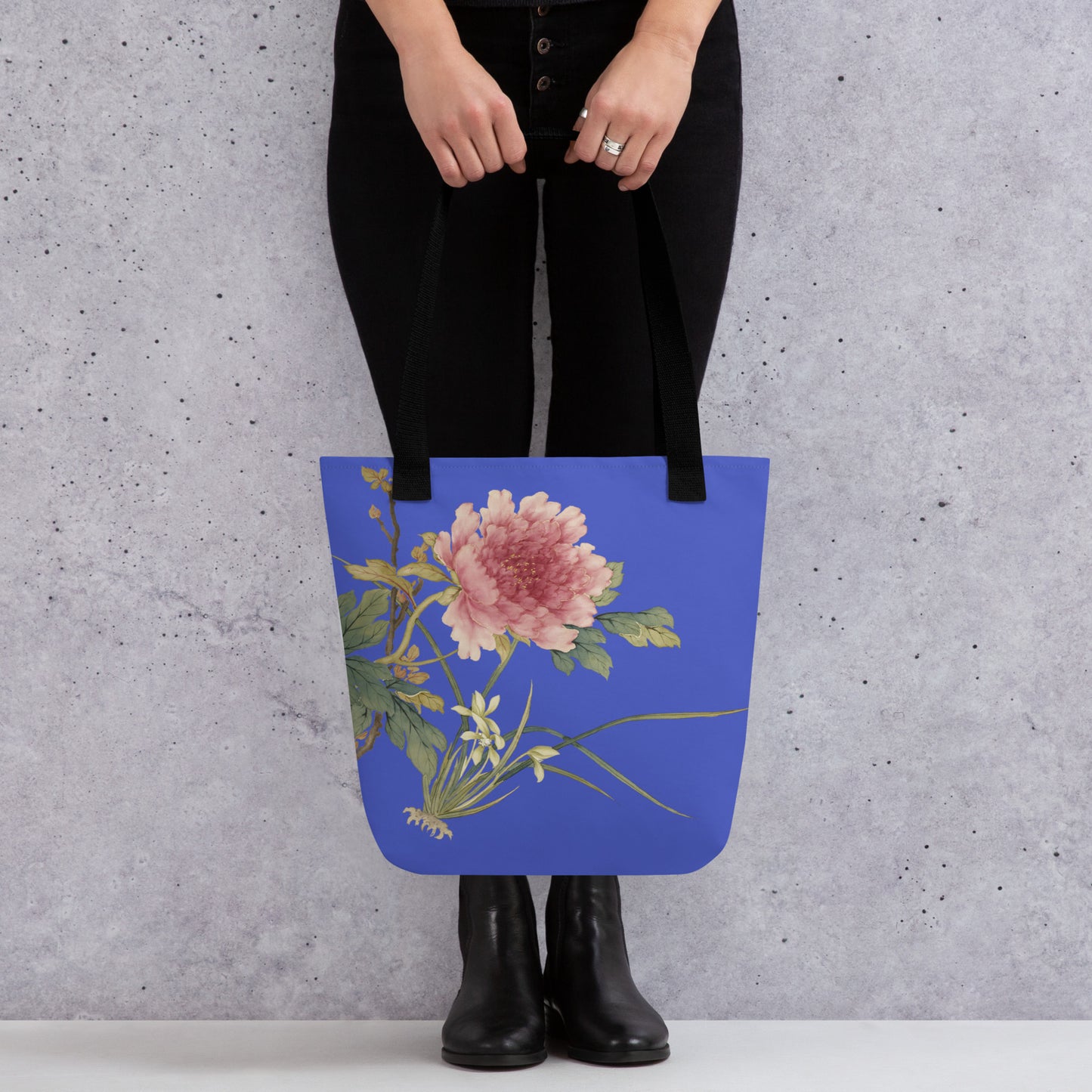 The Spirit of Flowers in Twelve Months｜Orchid and Tree Peony in Bloom｜Tote bag｜Royal blue