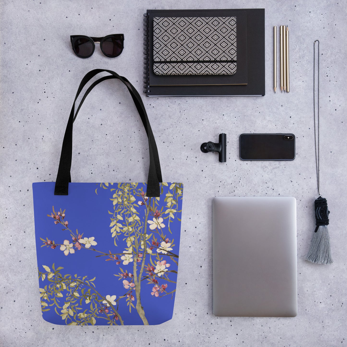 The Spirit of Flowers in Twelve Months｜Willow and Peach Blossom｜Tote bag｜Royal blue