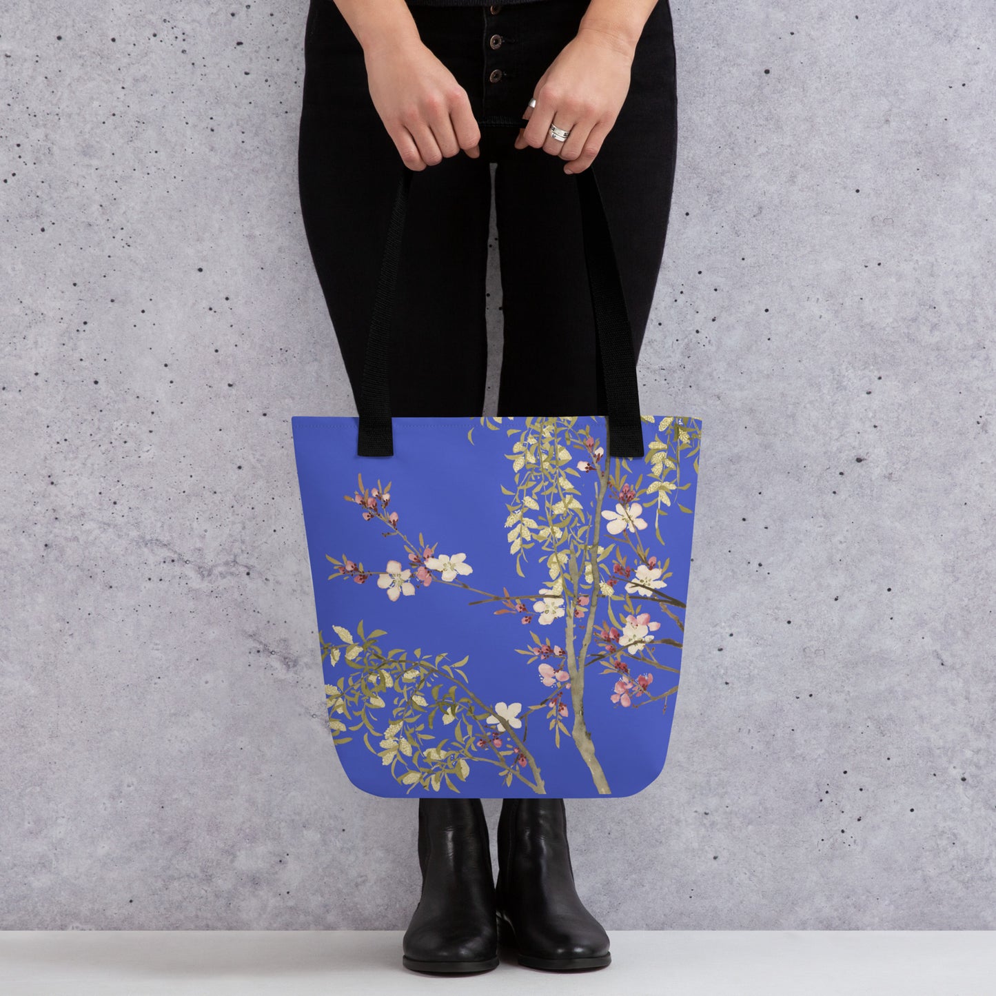 The Spirit of Flowers in Twelve Months｜Willow and Peach Blossom｜Tote bag｜Royal blue