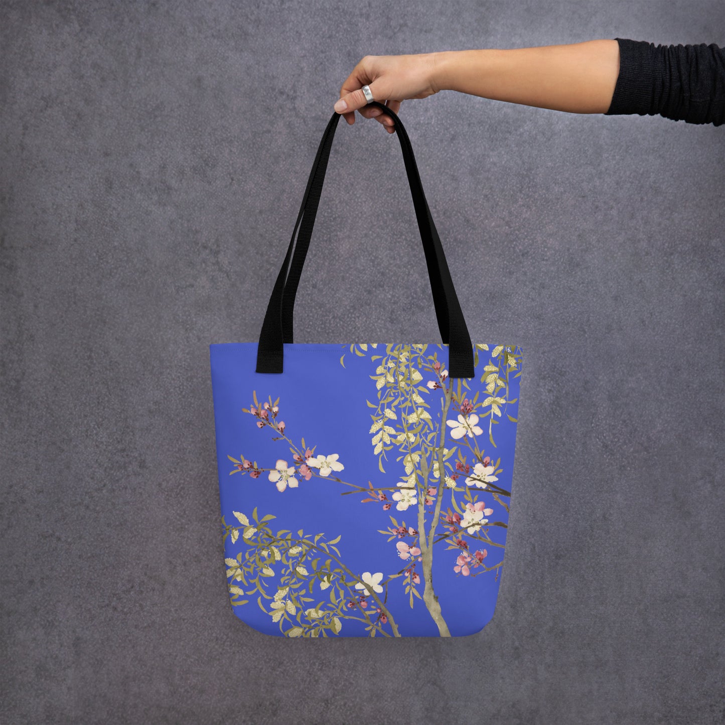 The Spirit of Flowers in Twelve Months｜Willow and Peach Blossom｜Tote bag｜Royal blue