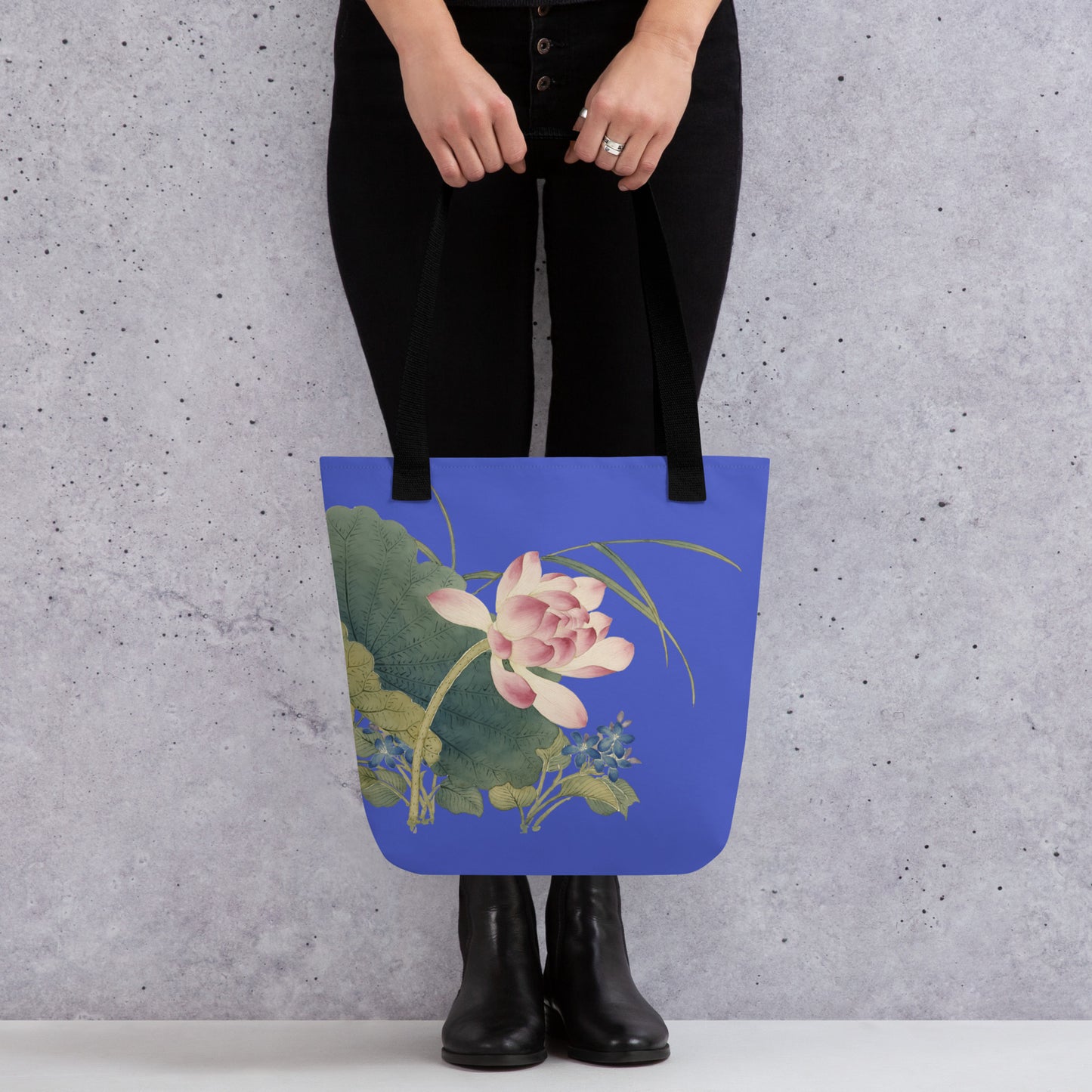 The Spirit of Flowers in Twelve Months｜Lotus in Bloom｜Tote bag｜Royal blue